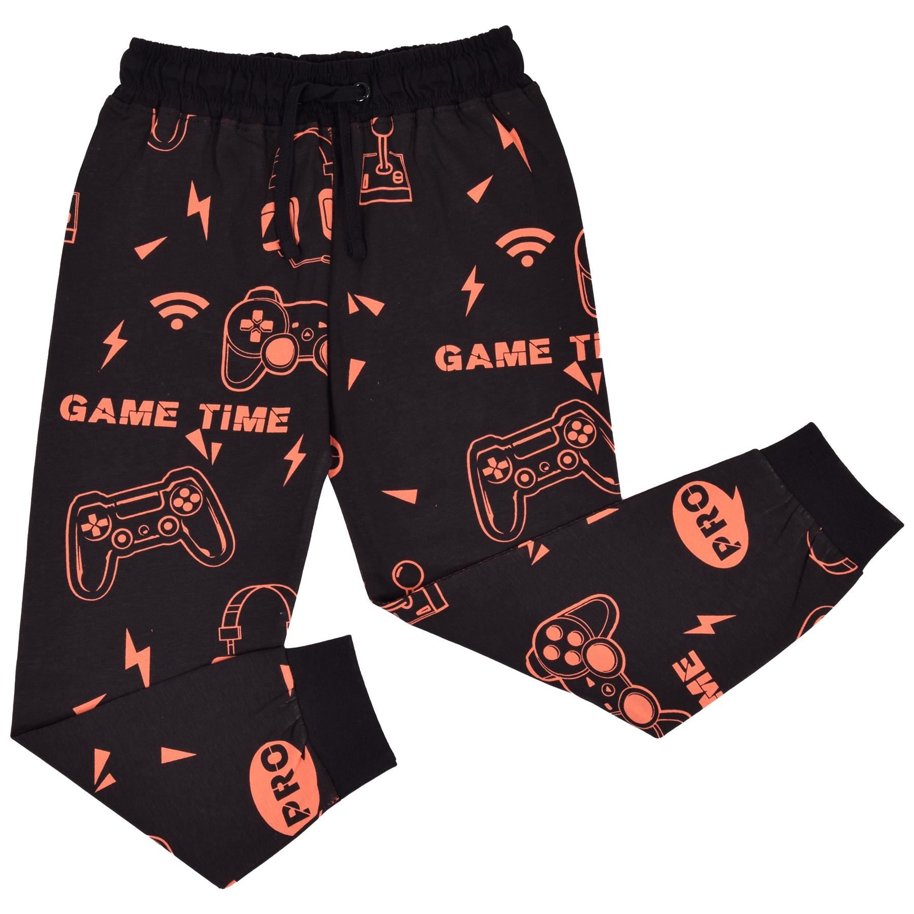 Kids Girls Boys Game Time Black Print Pyjamas Set