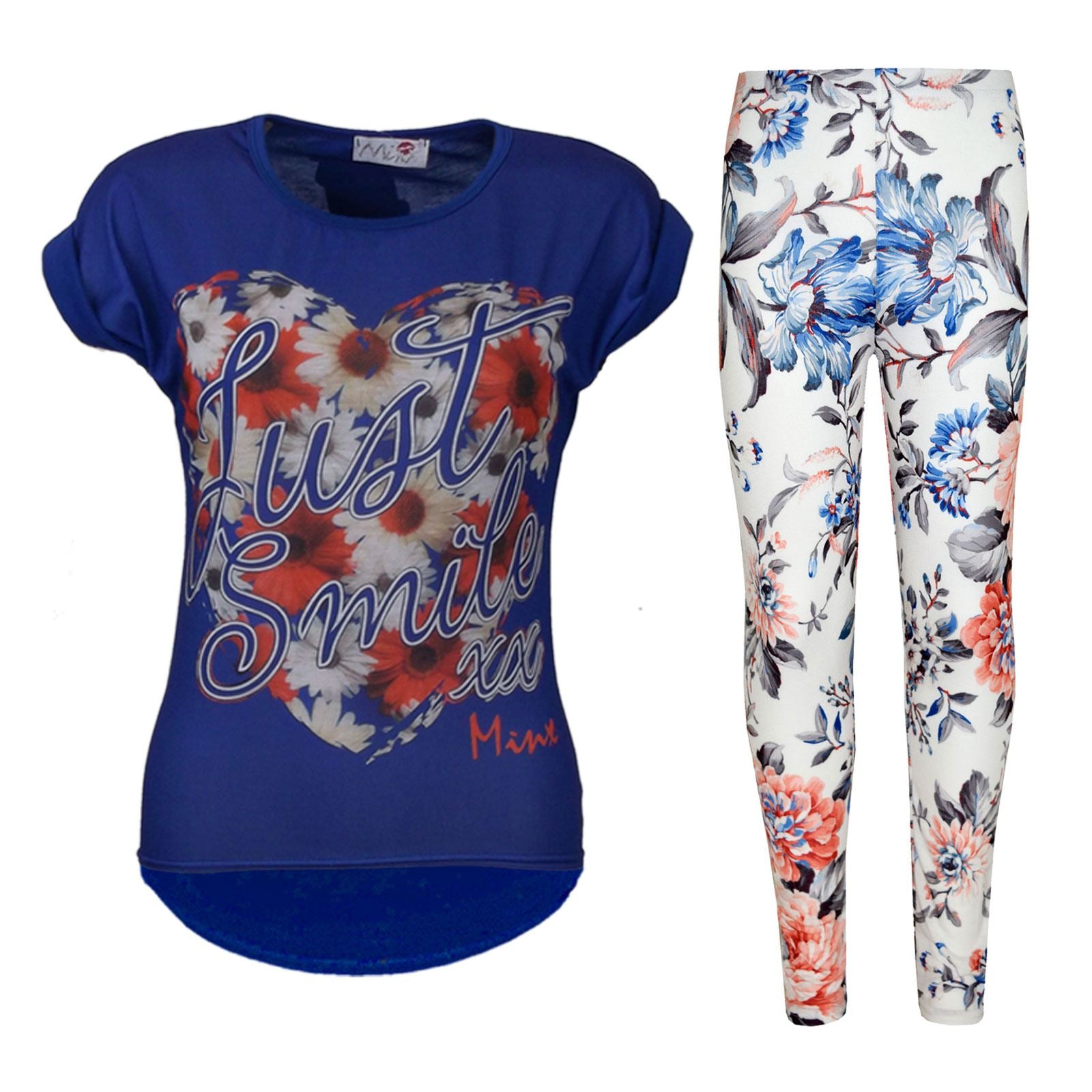 Girls Top Kids Just Smile XX Print  Top & Peach Floral Legging