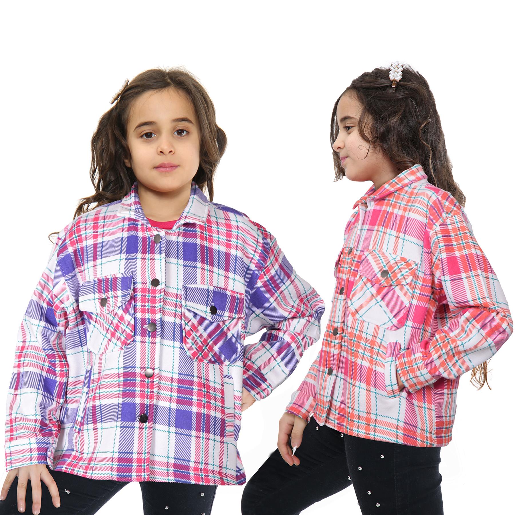 Kids Girls Checks Print Longline Fleece Collared Jacket