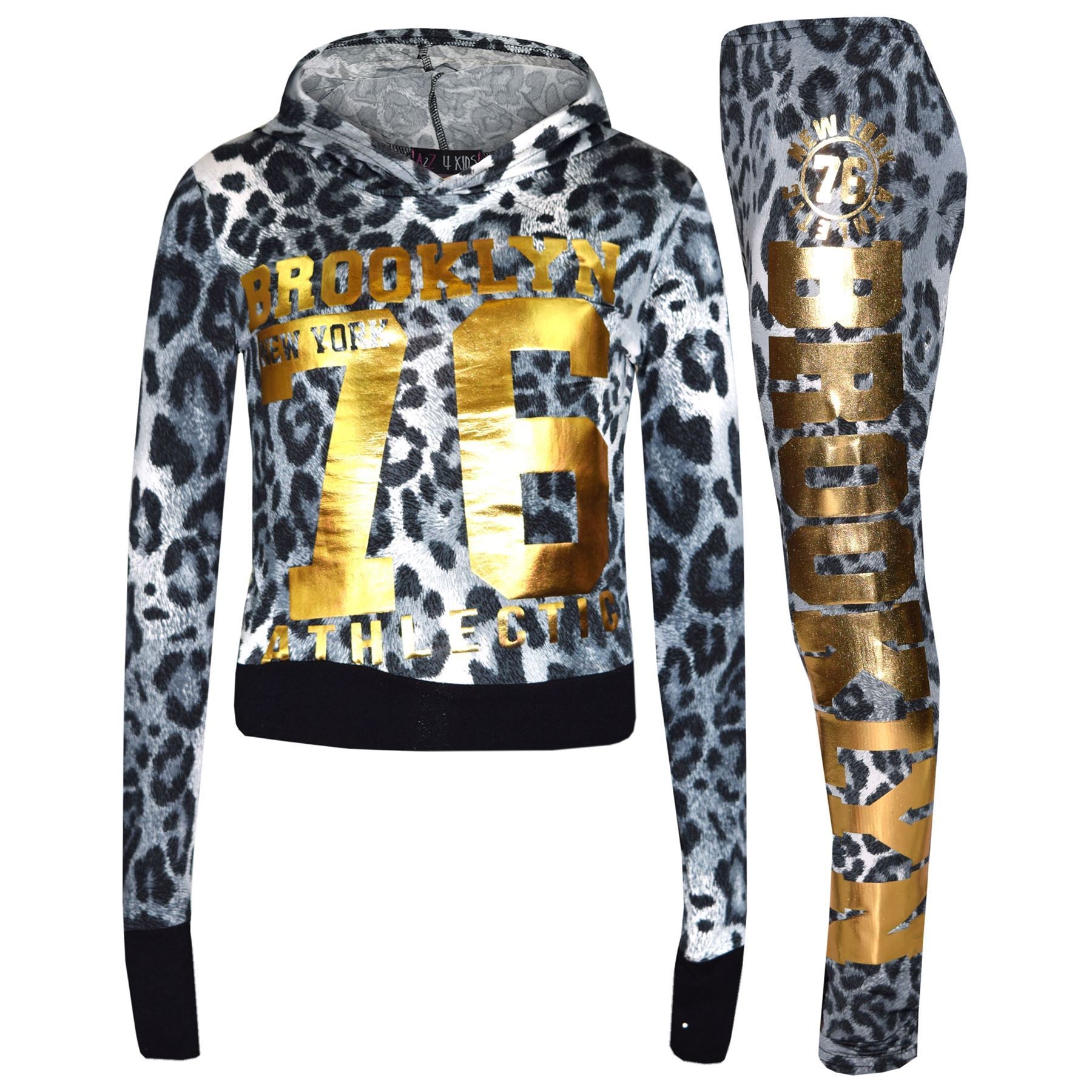 Girls Brooklyn 76 Print Hooded Crop Top Legging Set - Kids Clothing Store