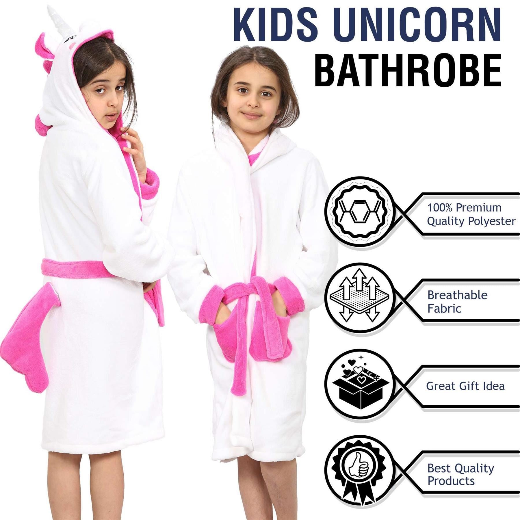 Kids Girls Boys Super Soft 3D Animal Unicorn Pink Hooded Bathrobe