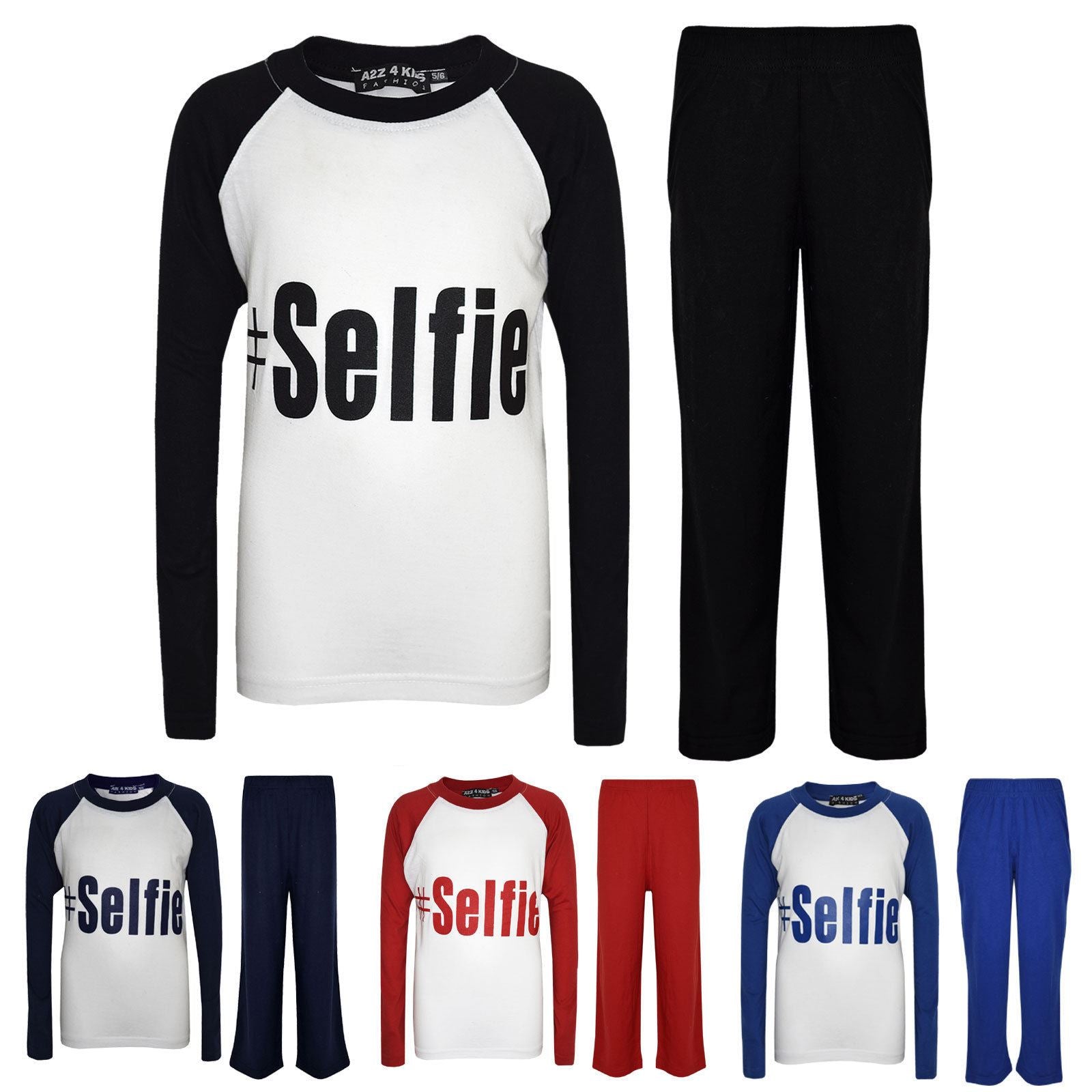 Kids Girls Boys PJ's " #SELFIE " Printed Stylish Pyjamas New Age 5-13 Years