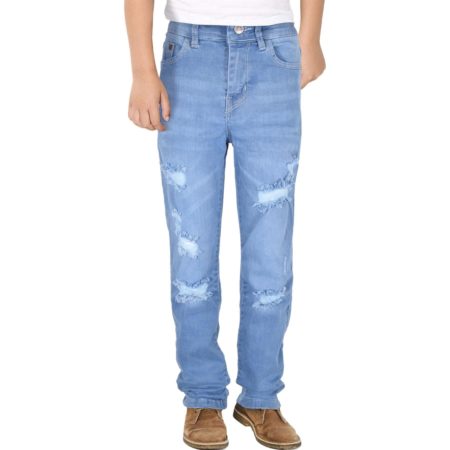 Kids Boys Relaxed Straight Fit Boot Cut Light Blue Ripped Jeans