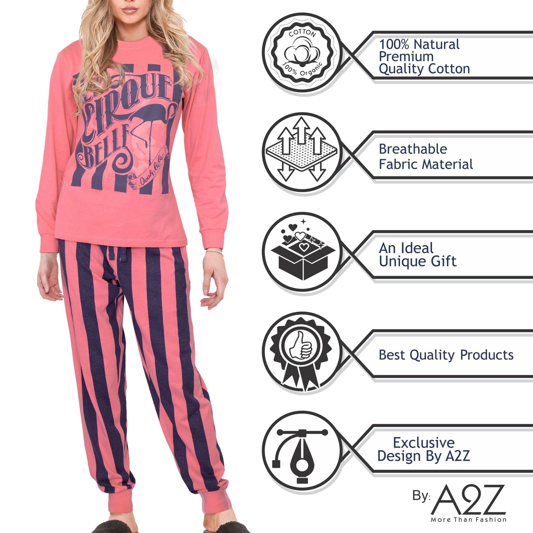 Ladies Cute Soft Cotton PJS Long Sleeve for Women 2 Set