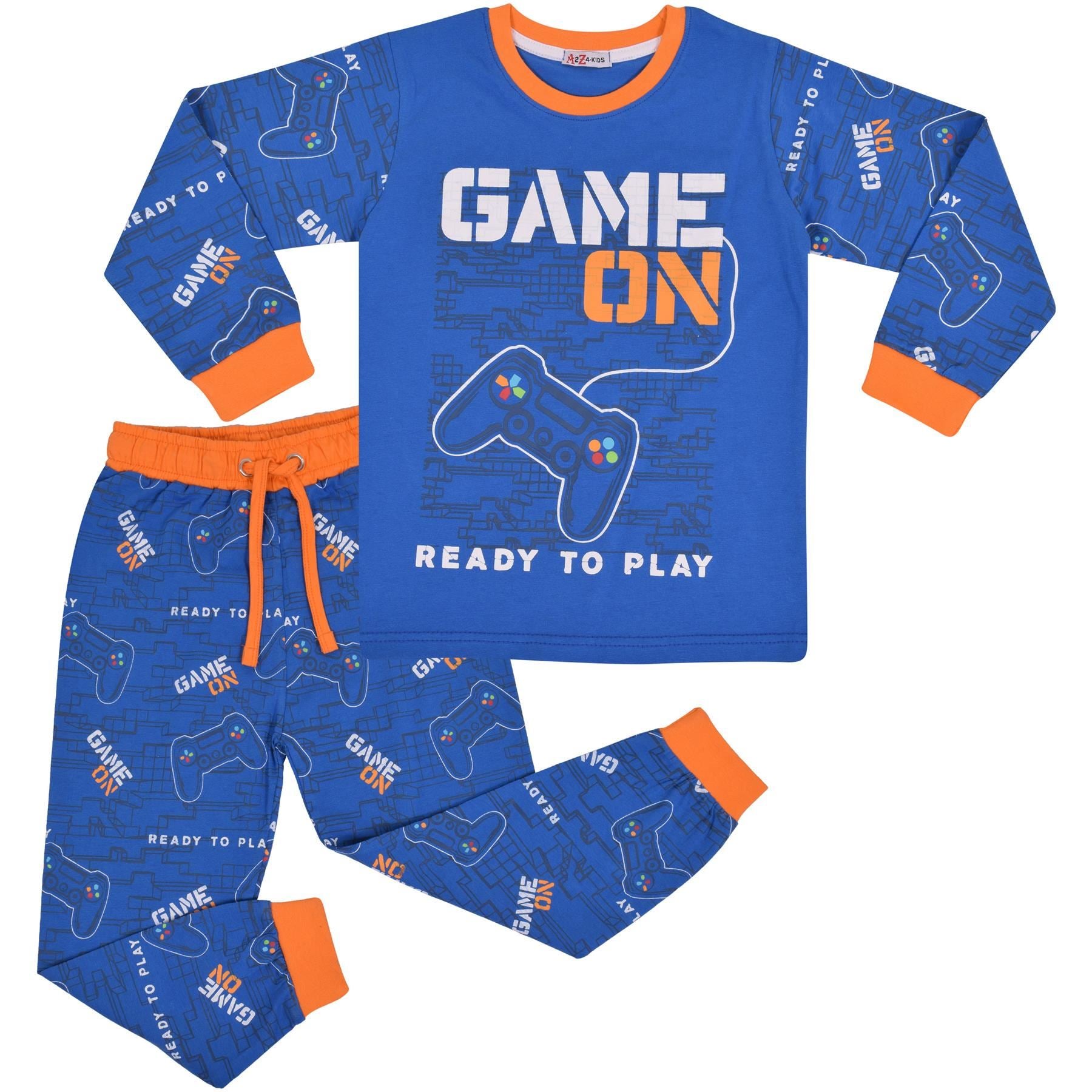 Kids Girls Boys Game On Orange Print Pyjamas Set