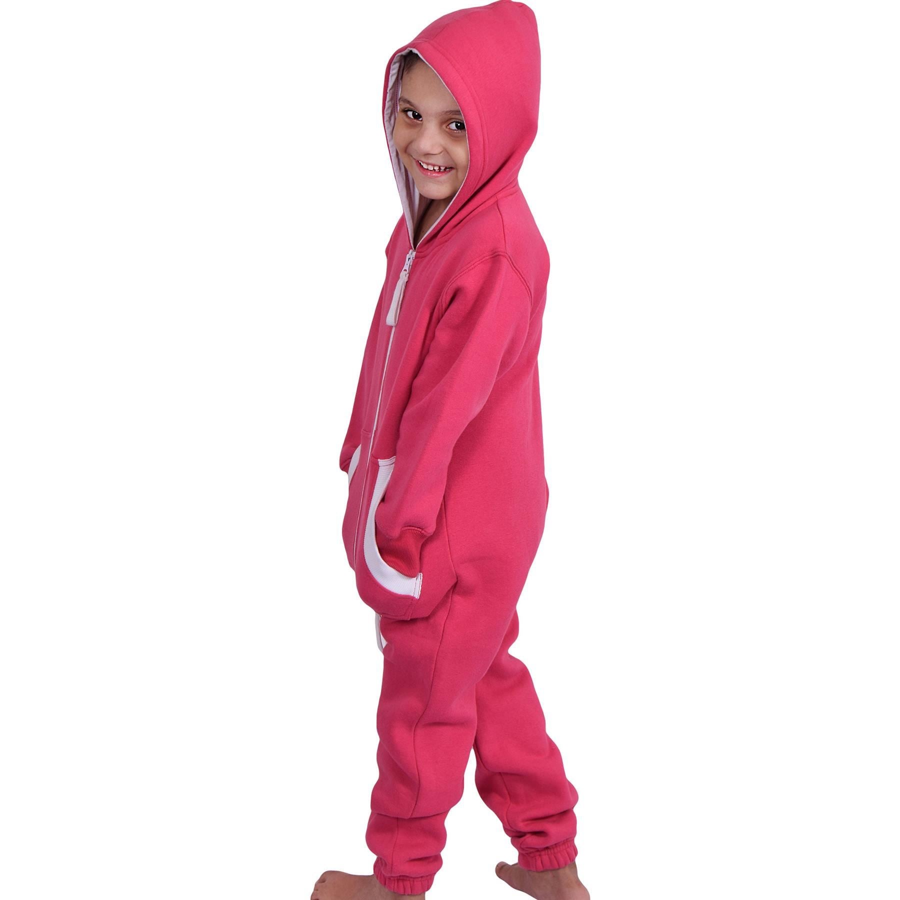 Girls Boys Pink Fleece Pyjamas Sleepsuit Onesie - Kids Clothing Store