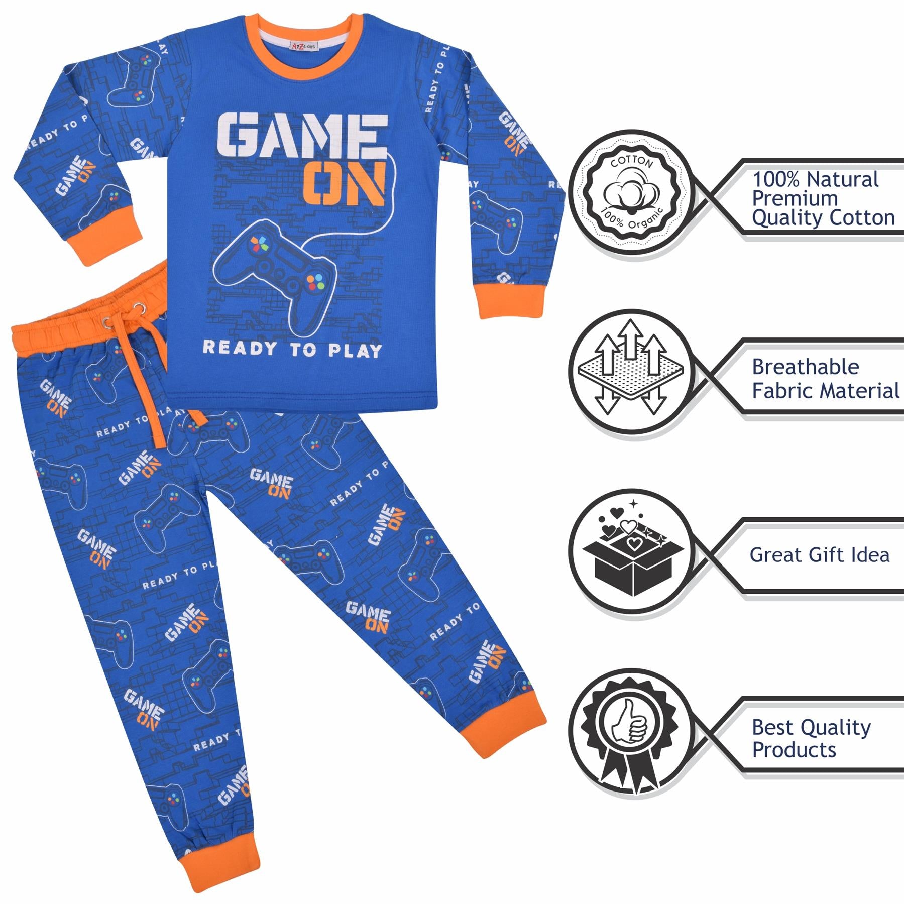 Kids Girls Boys Game On Orange Print Pyjamas Set