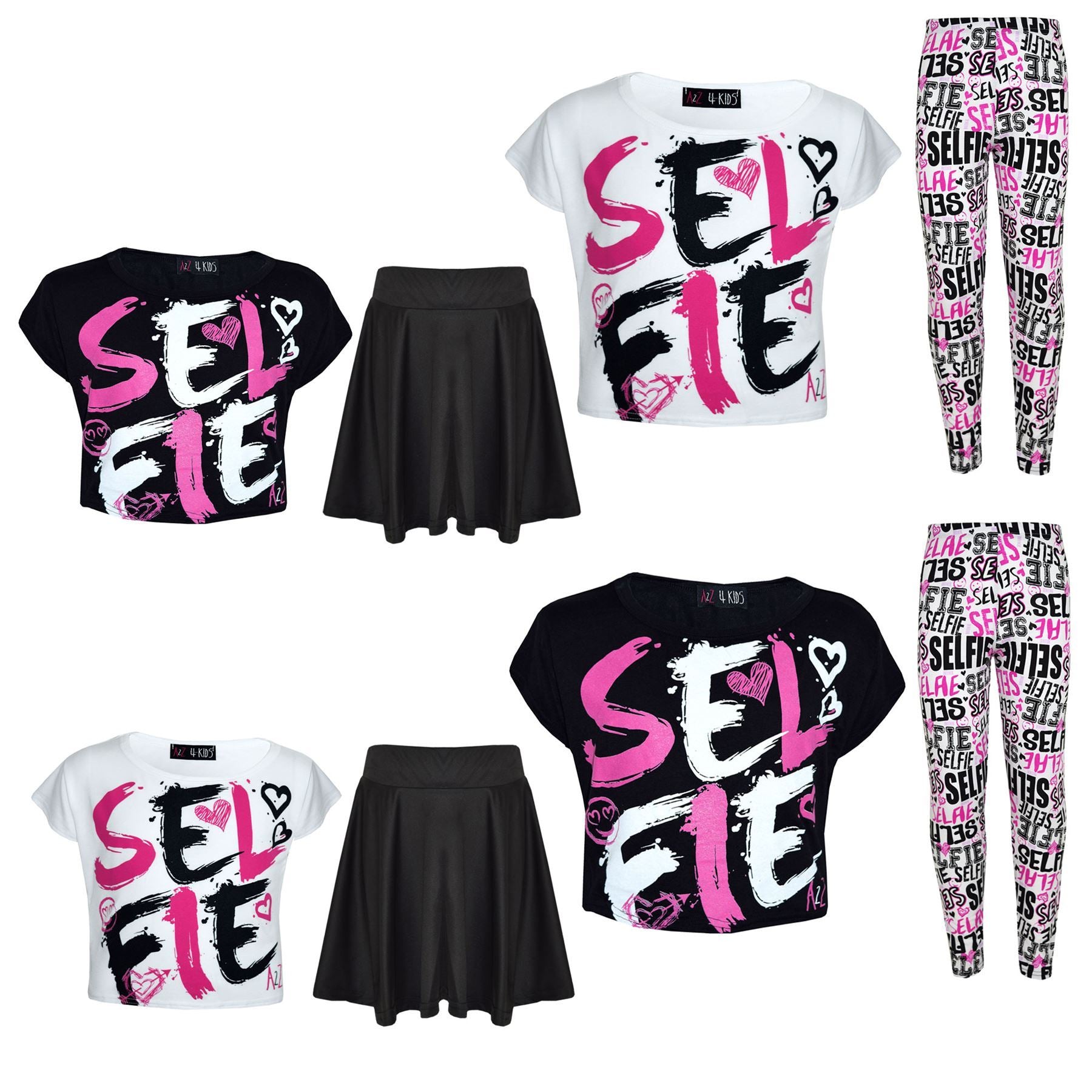 Kids Girls Selfie Brush Paint Print Crop Top & Legging Set