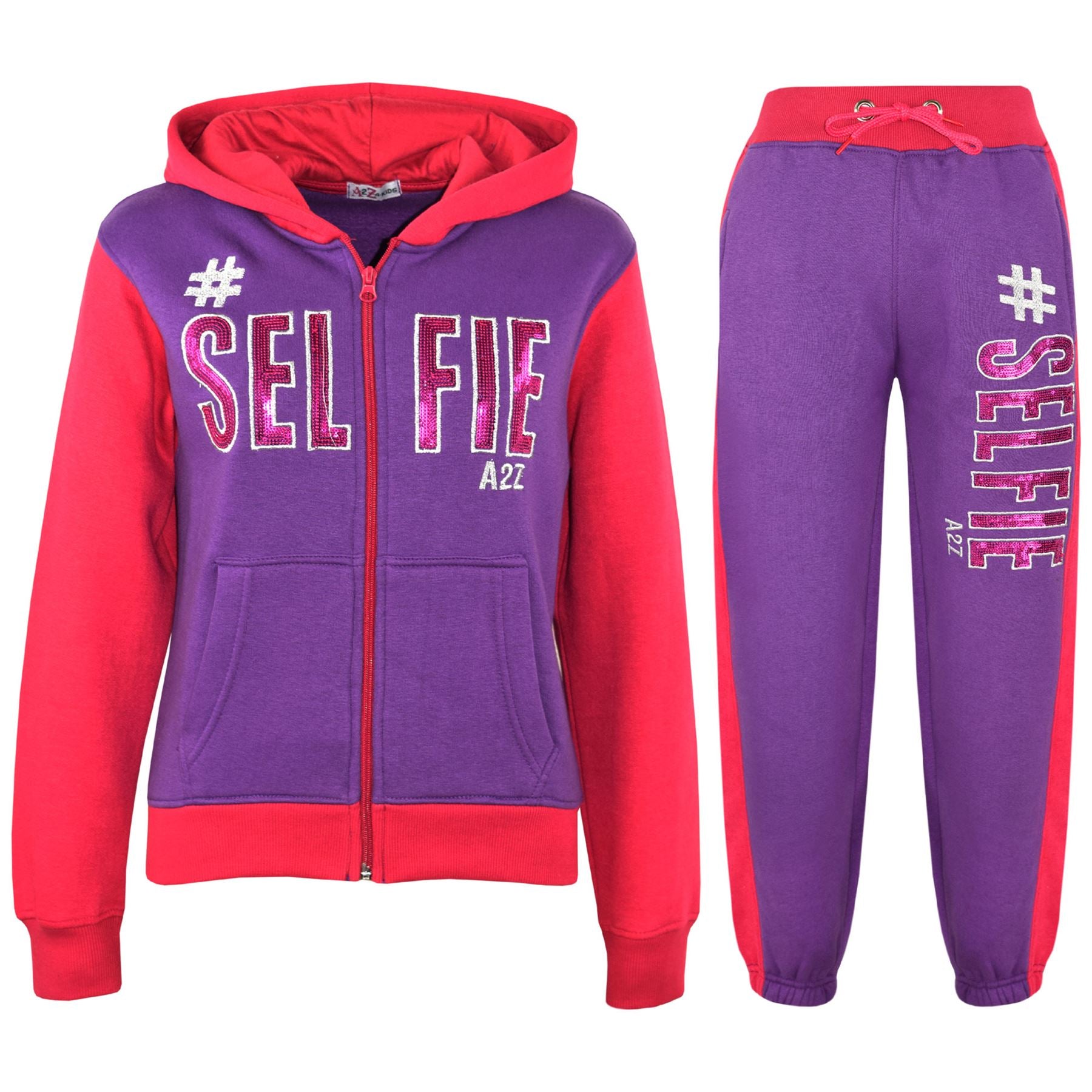 Girls #SELFIE Sequin Embroidered Purple & Pink Tracksuit