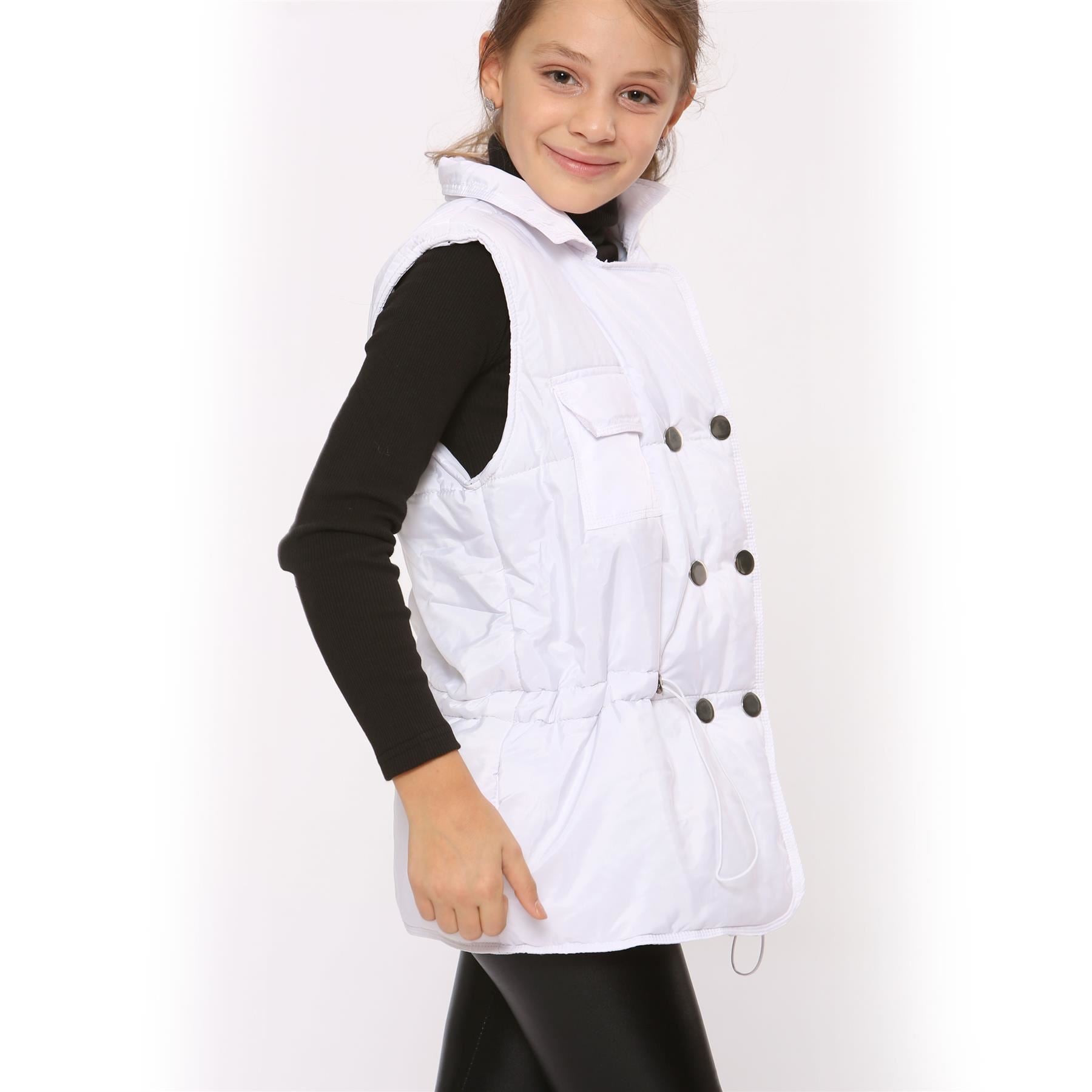 Kids Girls White Oversized Style Sleeveless Jacket