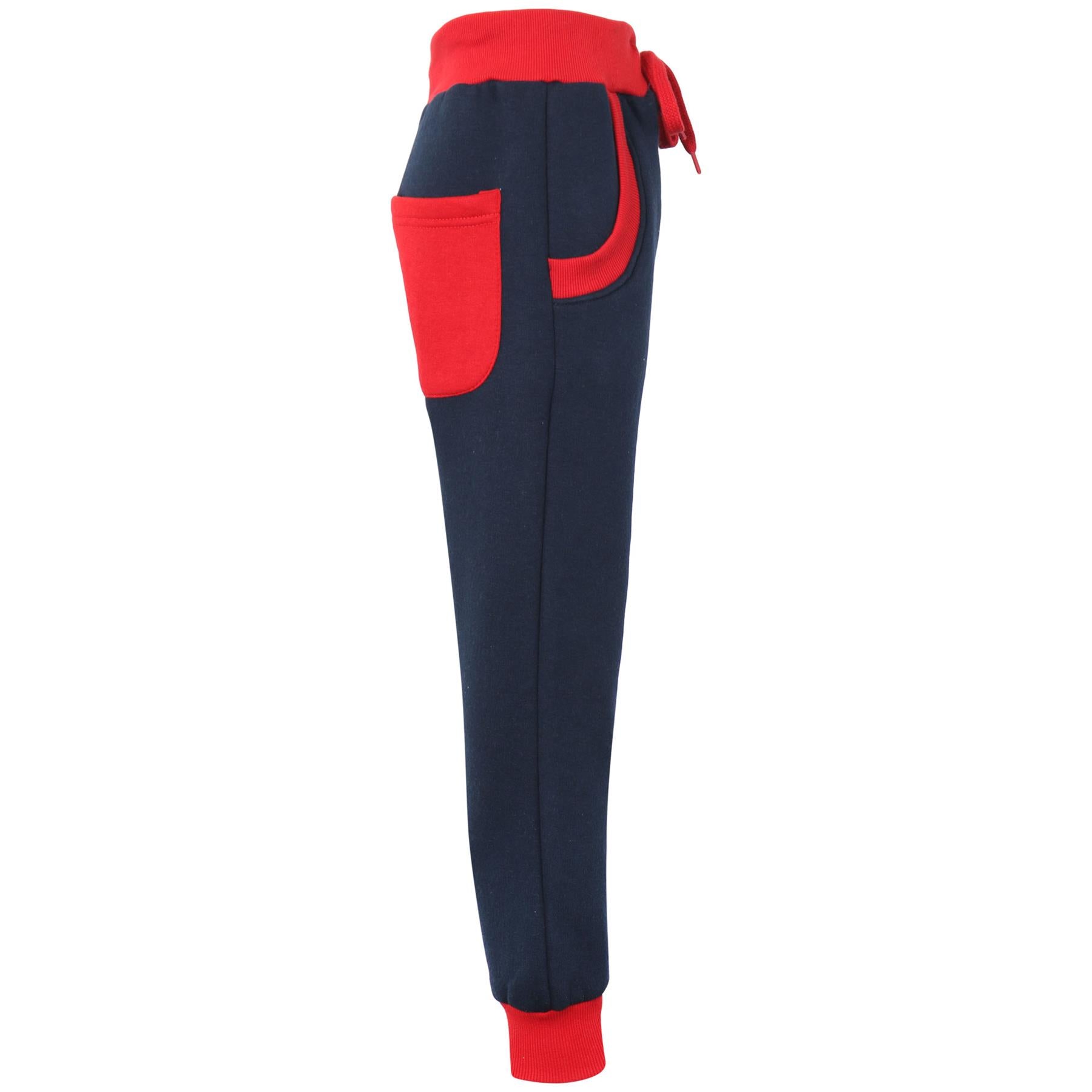 Kids Girls Boys Plain Navy & Red Hoodie Bottom Jogging Suit