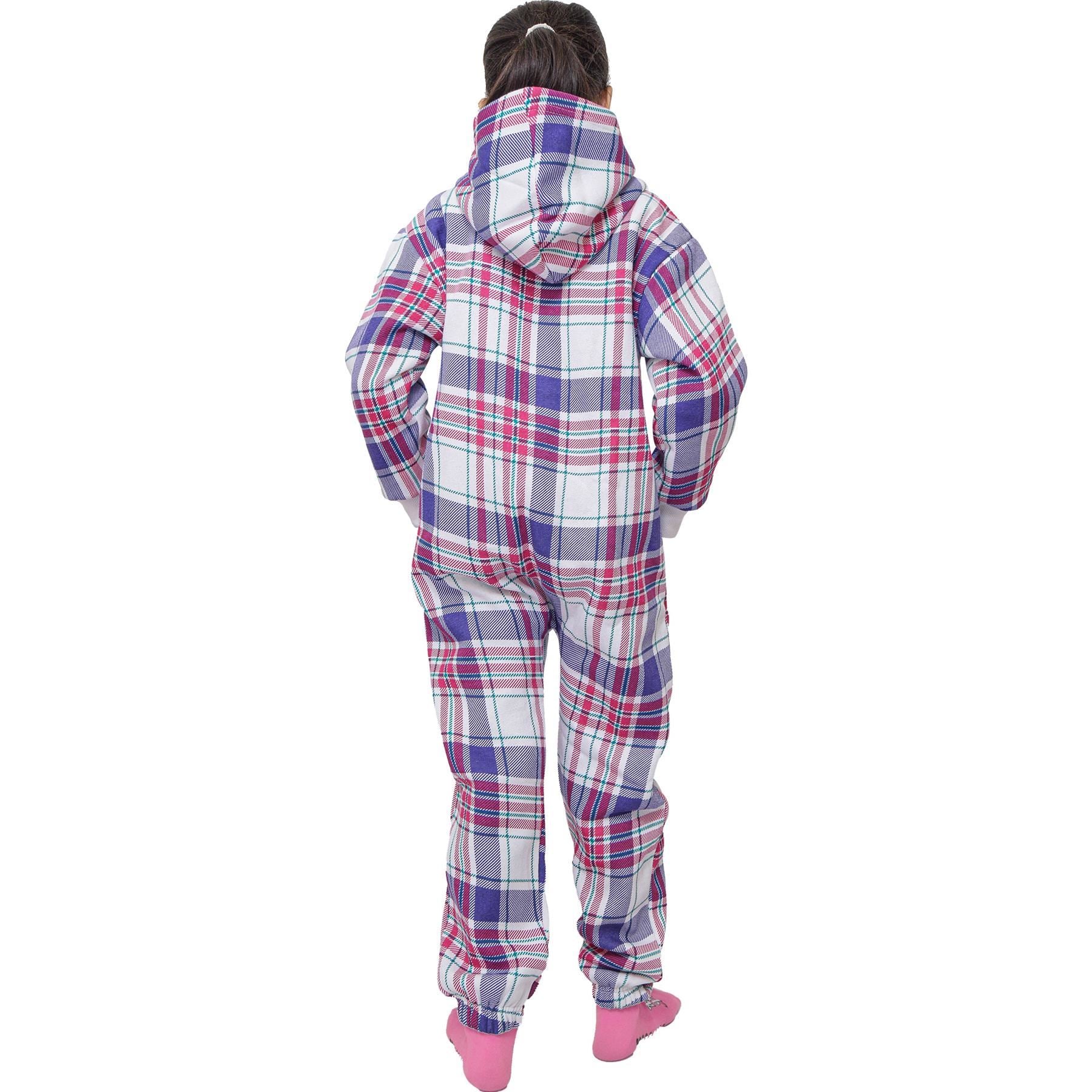 Kids Girls Soft Fleece Purple Check Printed Onesie