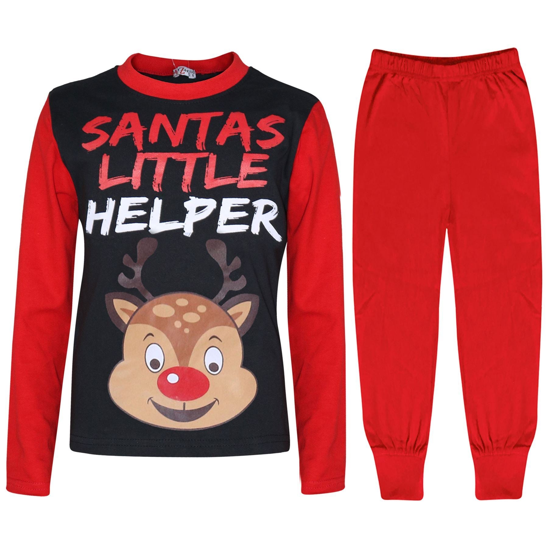 Kids Girls Boys Pyjamas Santas Little Helper Red Xmas