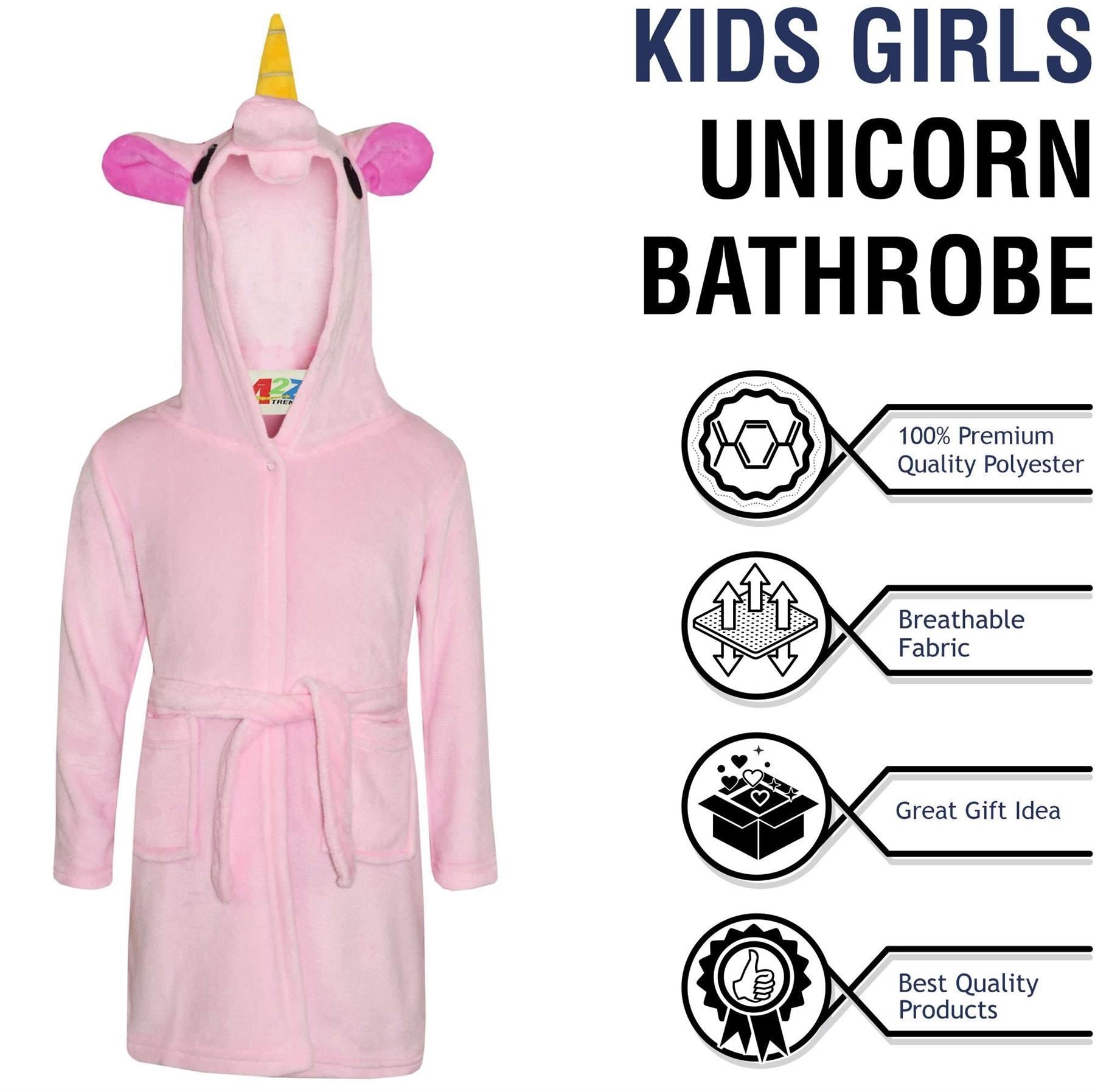 Kids Girls Boys Super Soft 3D Animal Unicorn Baby Pink Hooded Bathrobe