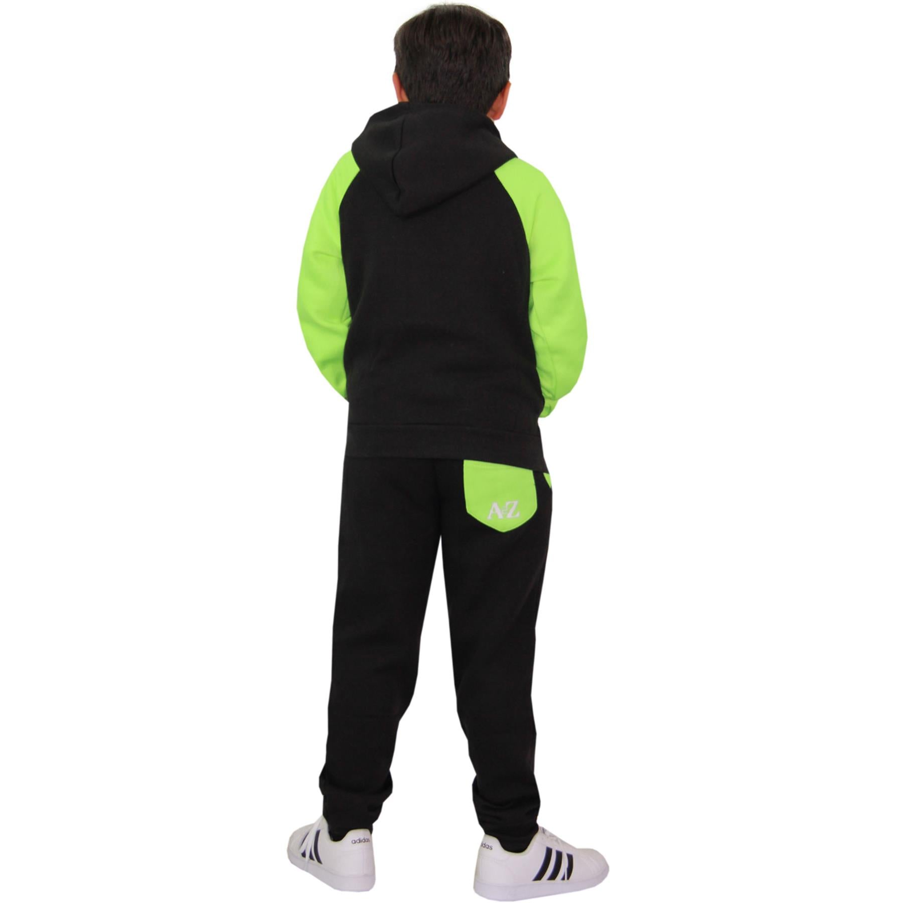 Kids Unisex Pedal Power Print Hooded Black And Neon Green Tracksuit