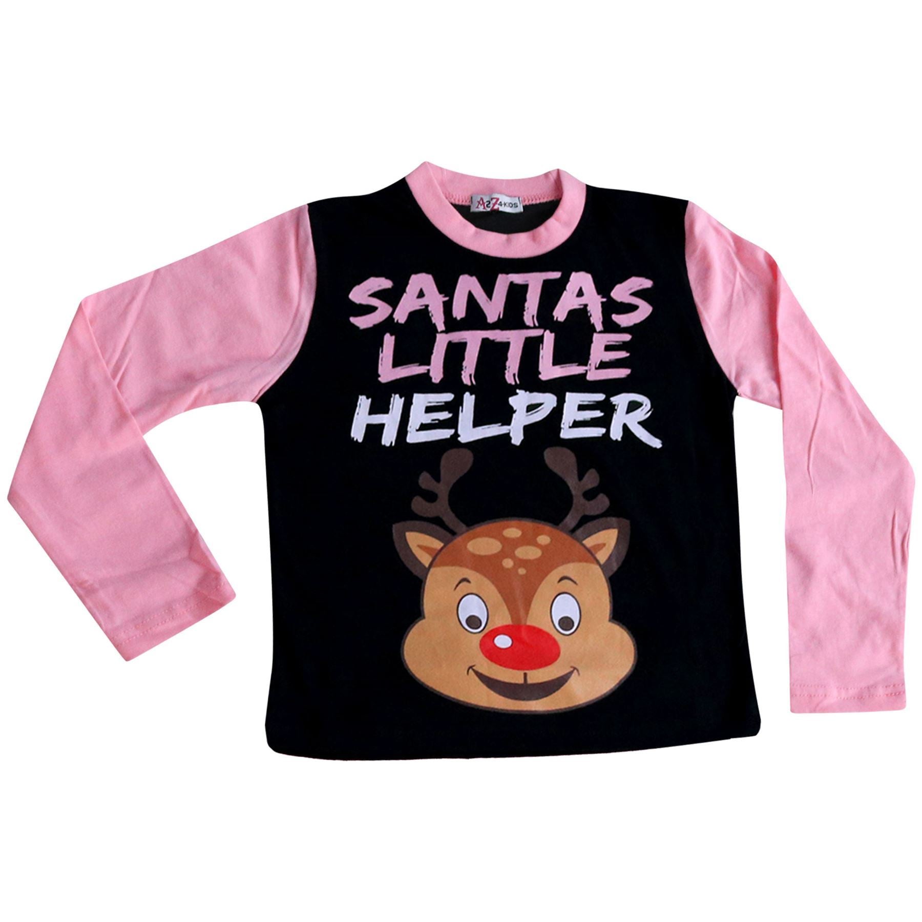Kids Girls Pyjamas Santas Little Helper Baby Pink Xmas