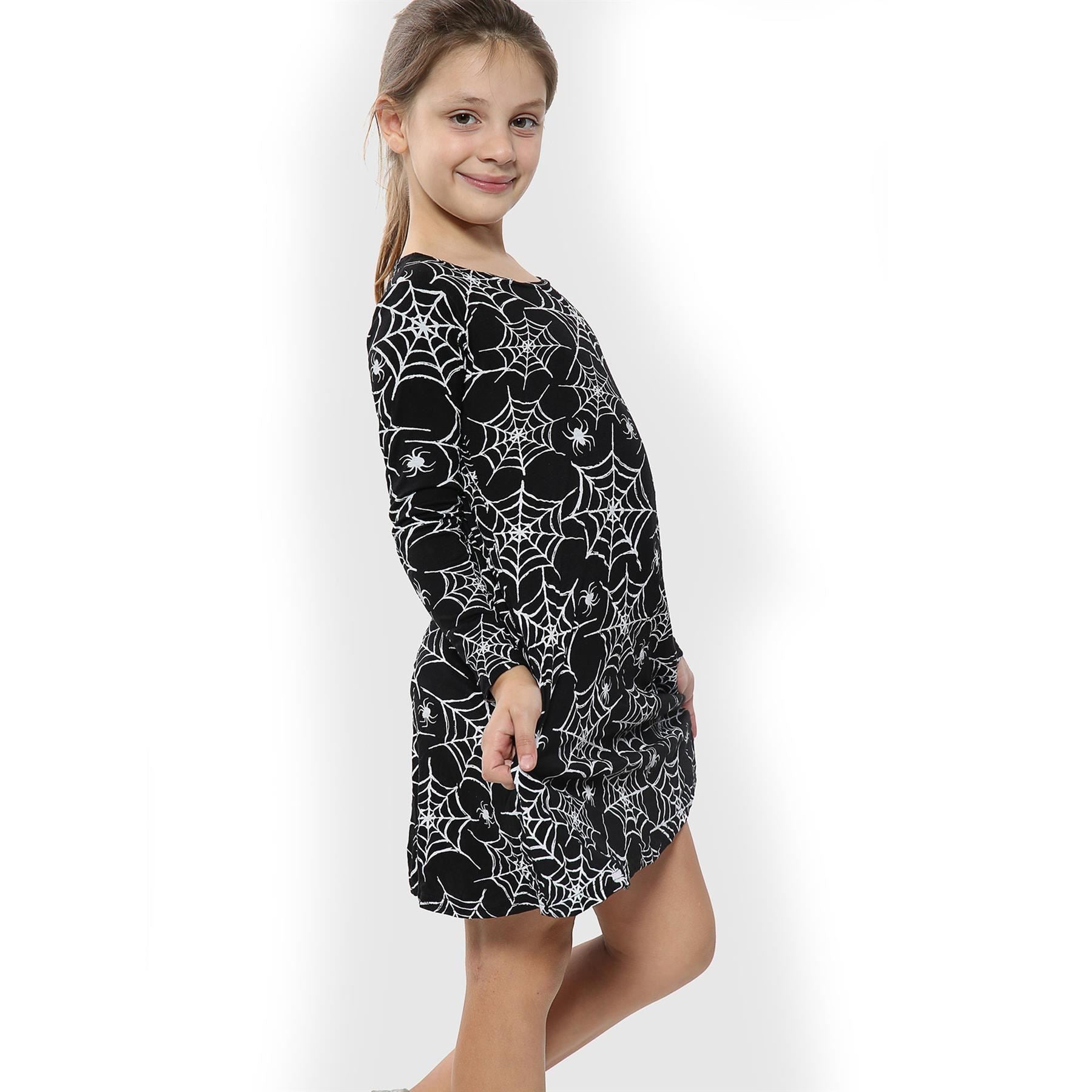 Girls Spider Web Print Halloween Swing Dresses