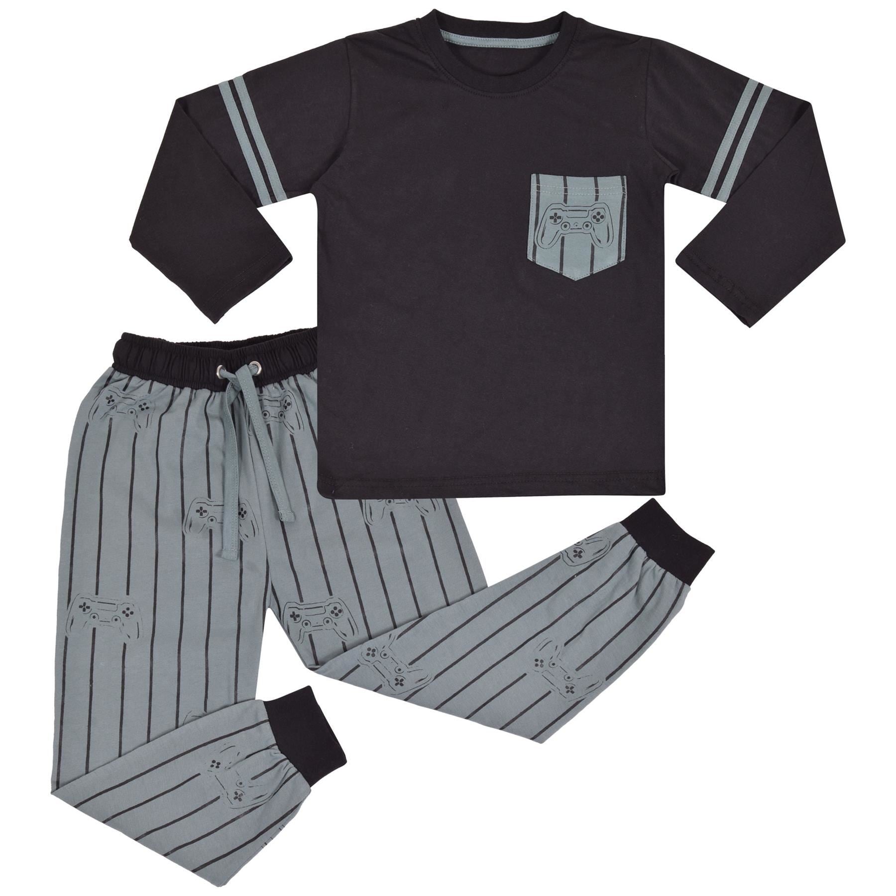 Kids Girls Boys Pyjamas Game Controller Contrast Top Bottom PJS Sleepwear Set