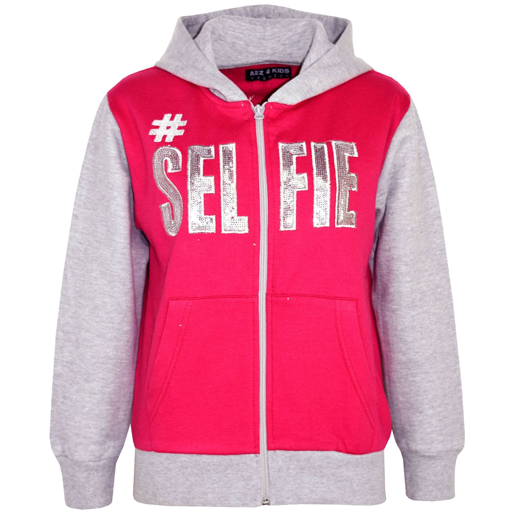 Girls #SELFIE Sequin Embroidered Pink & Grey Tracksuit