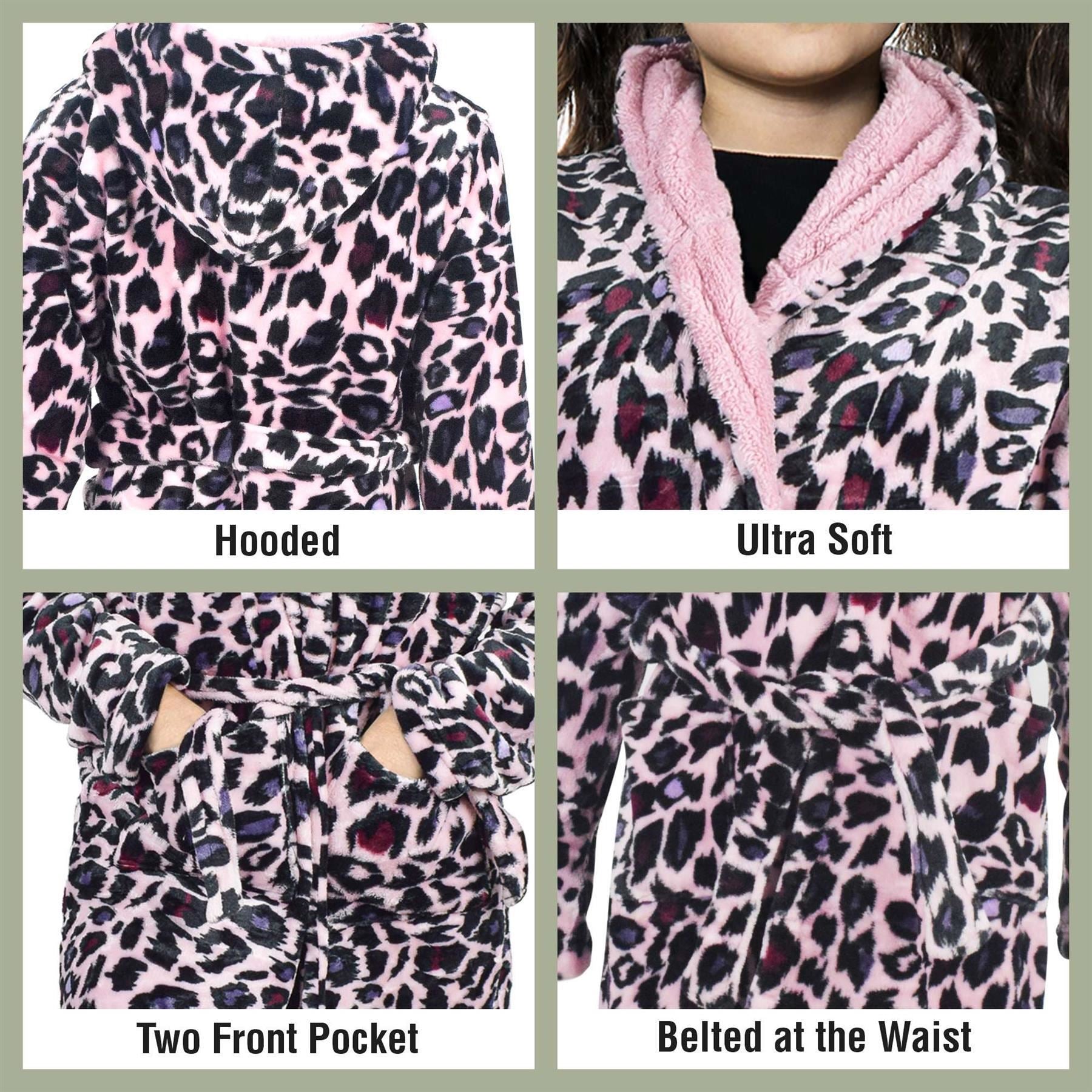 Kids Girls Leopard Print Soft Baby Pink Hooded Robe