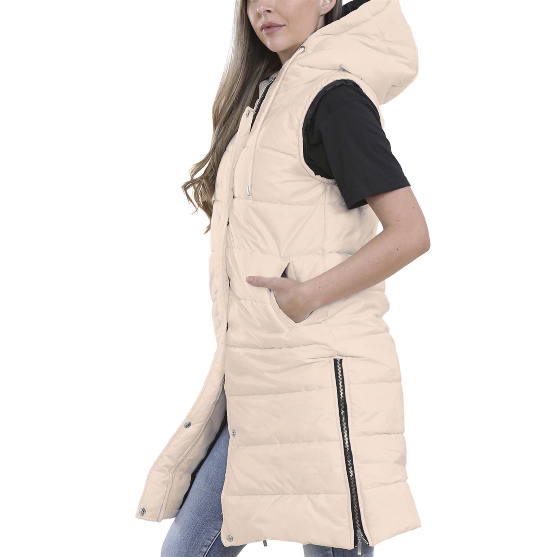 Ladies Oversized Zipped Gilet Long Line Style Stone Jacket Sleeveless Long Coat