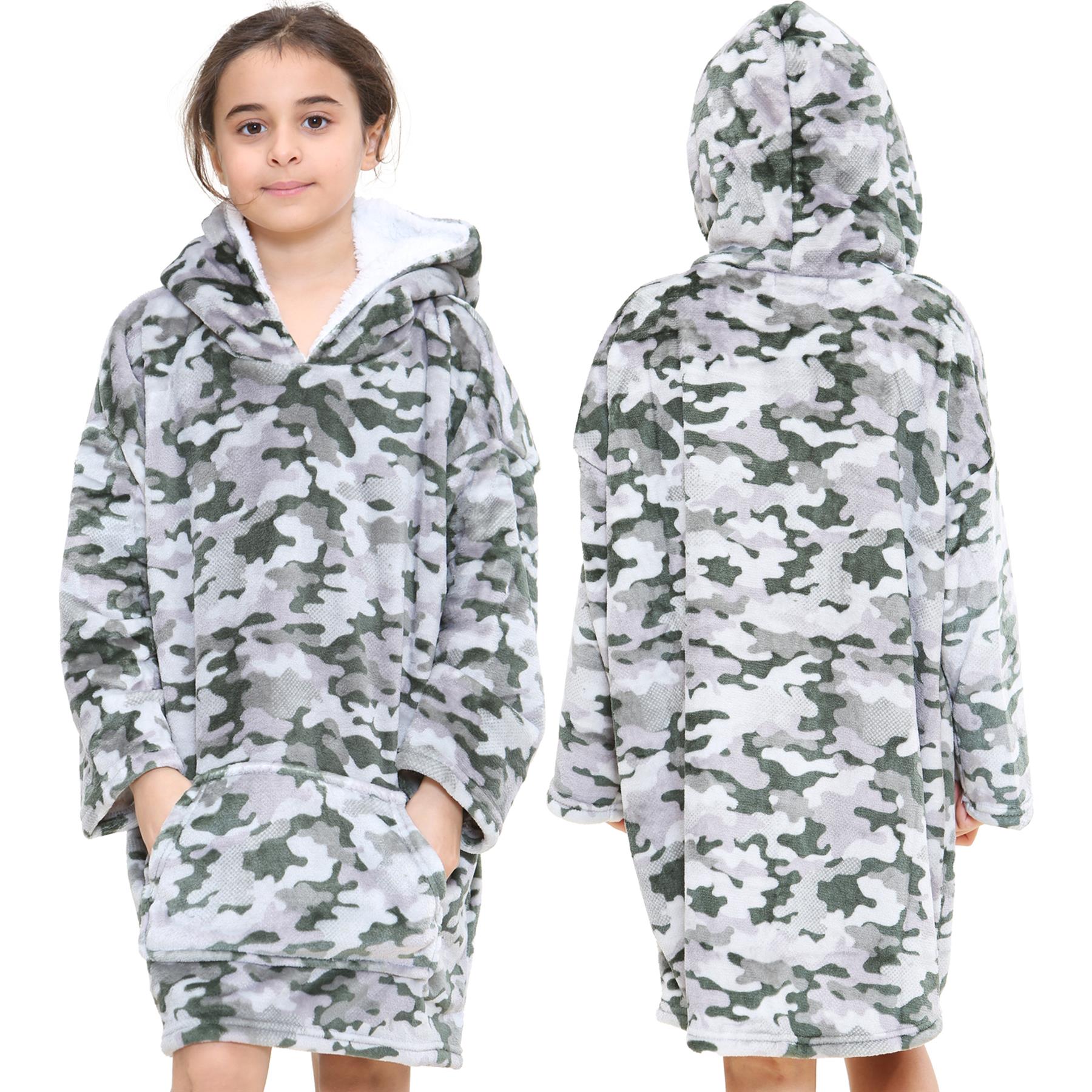 Kids Girls Boys Oversized Hoodie Camouflage Print Fleece Snuggle