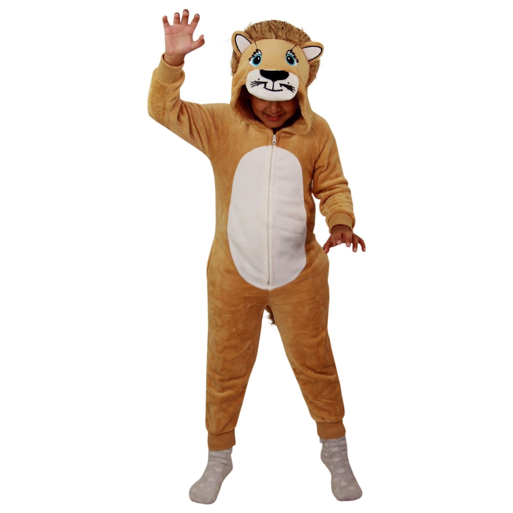 Kids Unisex Soft Fluffy Animal Lion A2Z Onesie One Piece World Book Day Costume
