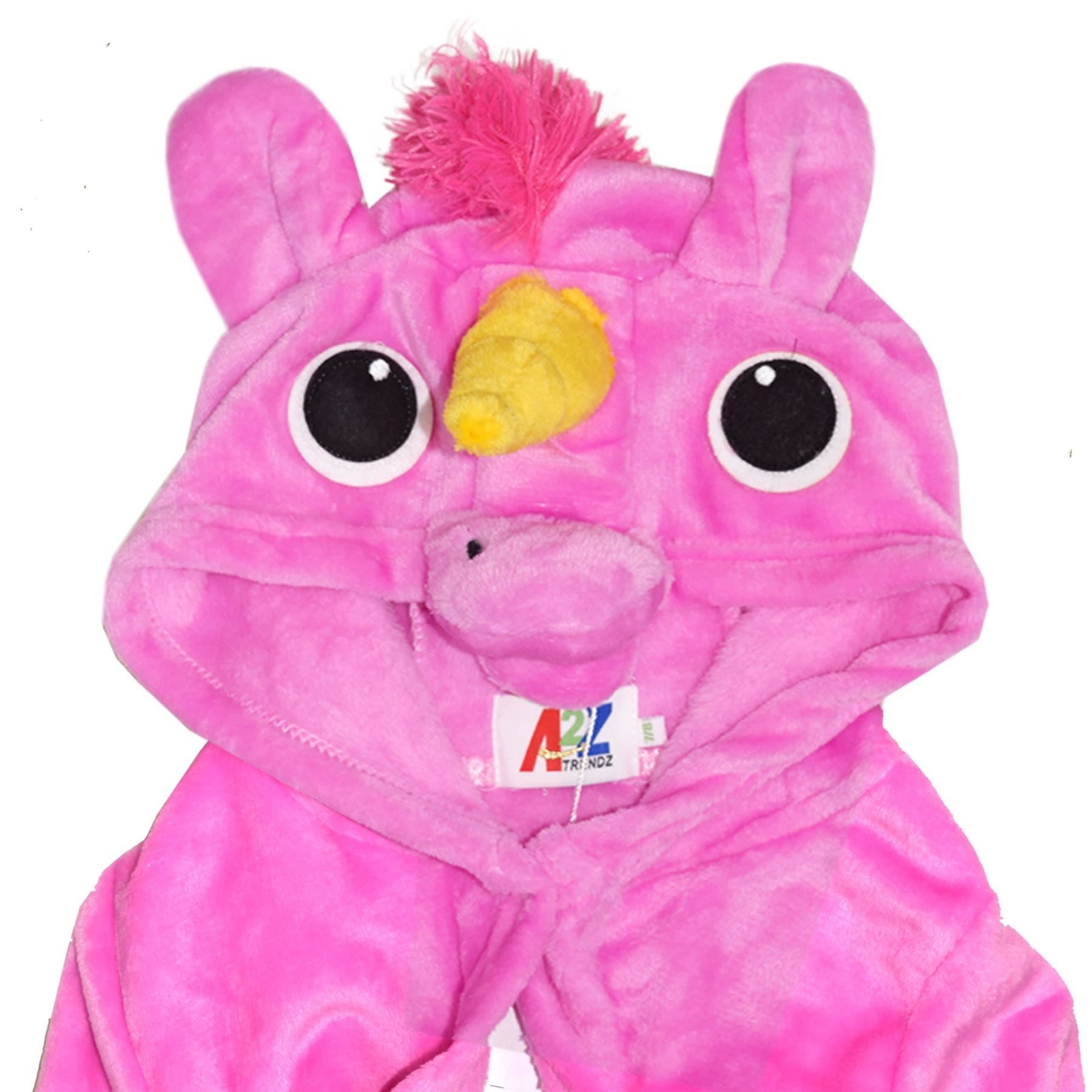 Kids Girls Boys Super Soft 3D Animal Unicorn Cerise Hooded Bathrobe