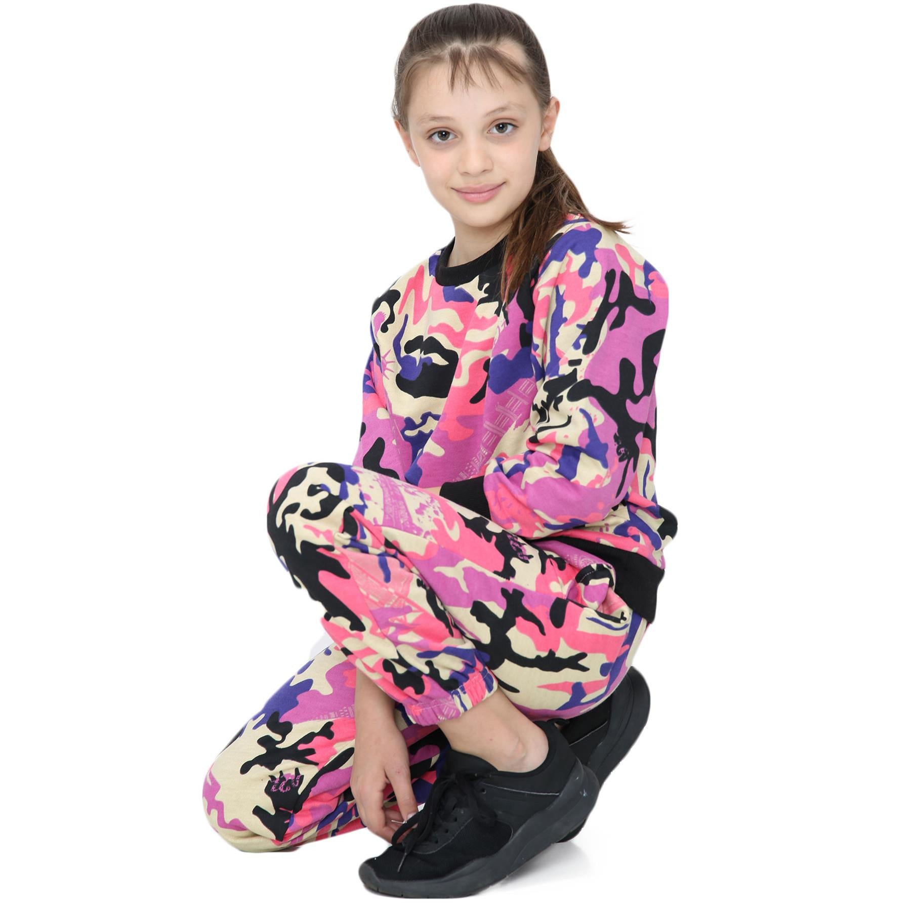 Girls Pink Camouflage Sweatshirt & Bottom Tracksuit