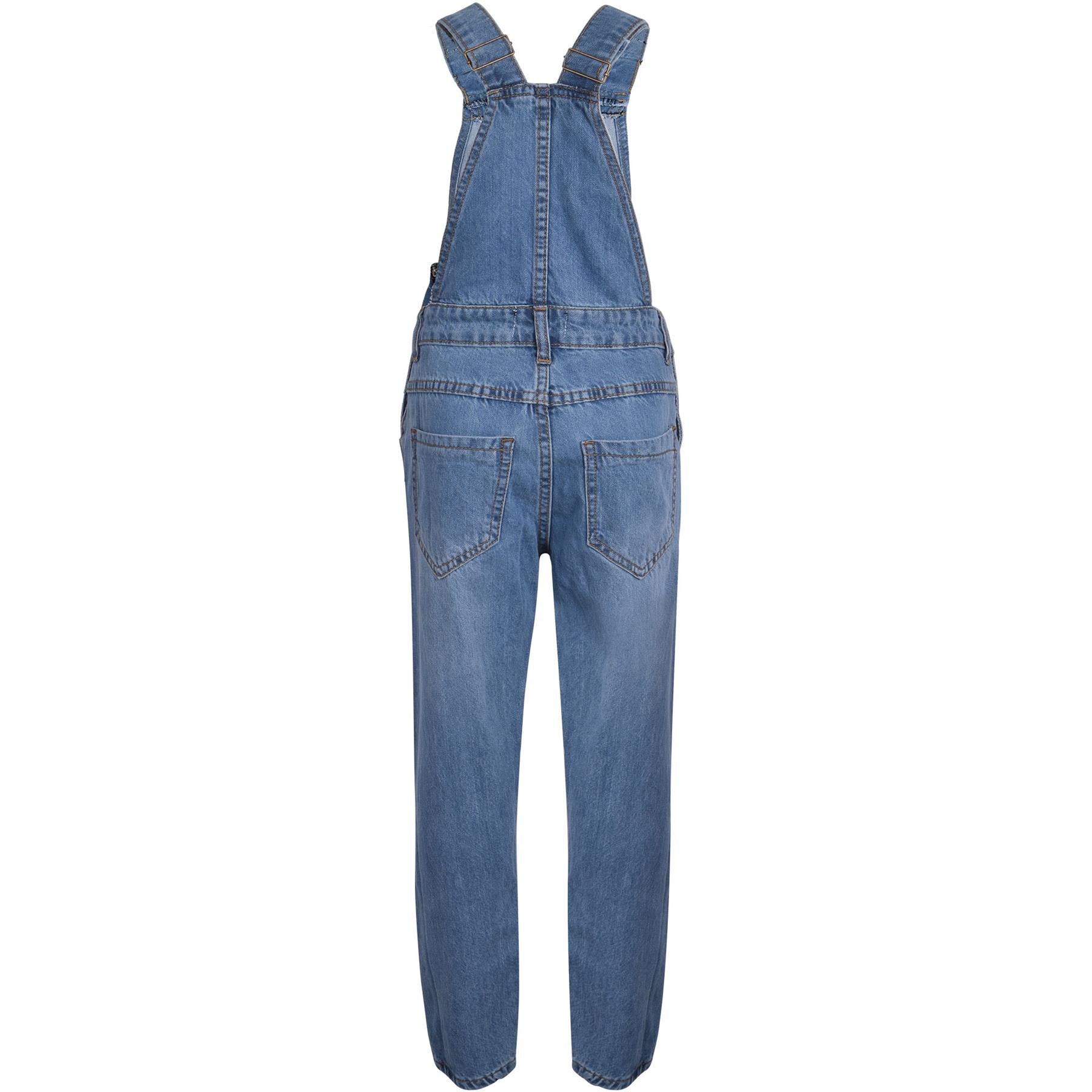 Kids Girls Denim Dungaree Full Length Light Blue Jeans Jumpsuit