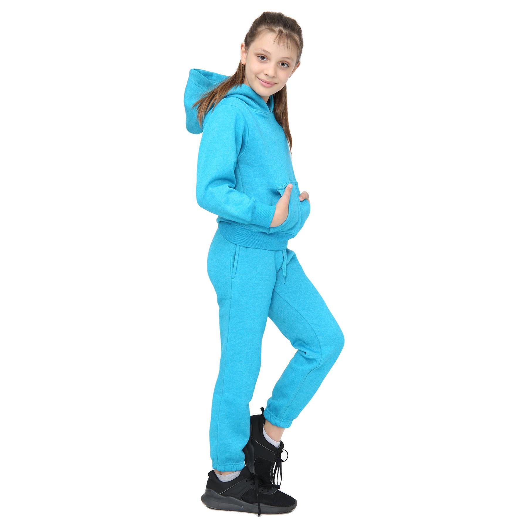 Girls Plain Aqua Hooded Tracksuit