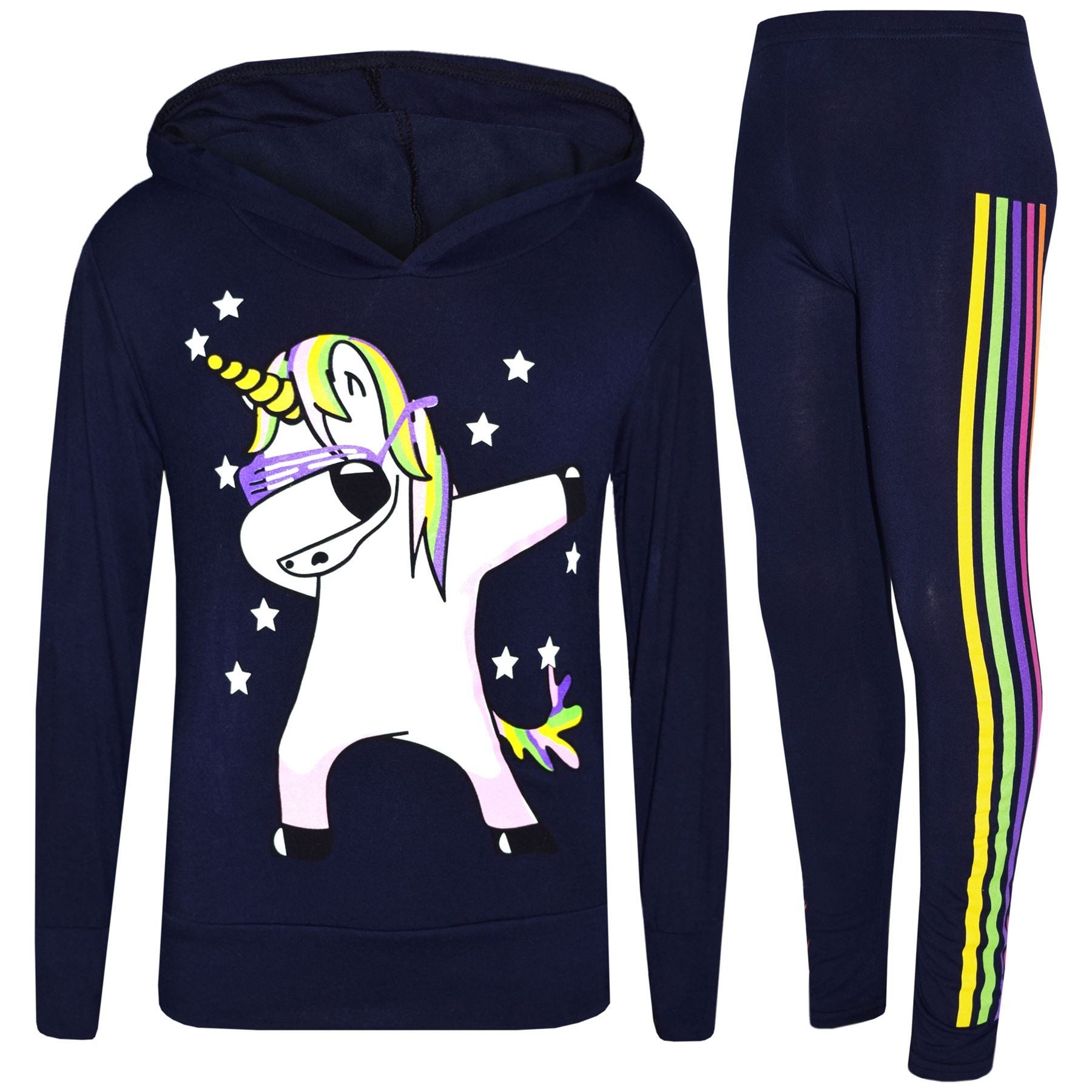 Kids Girls Rainbow Unicorn Dab Floss Hooded Top & Legging Set