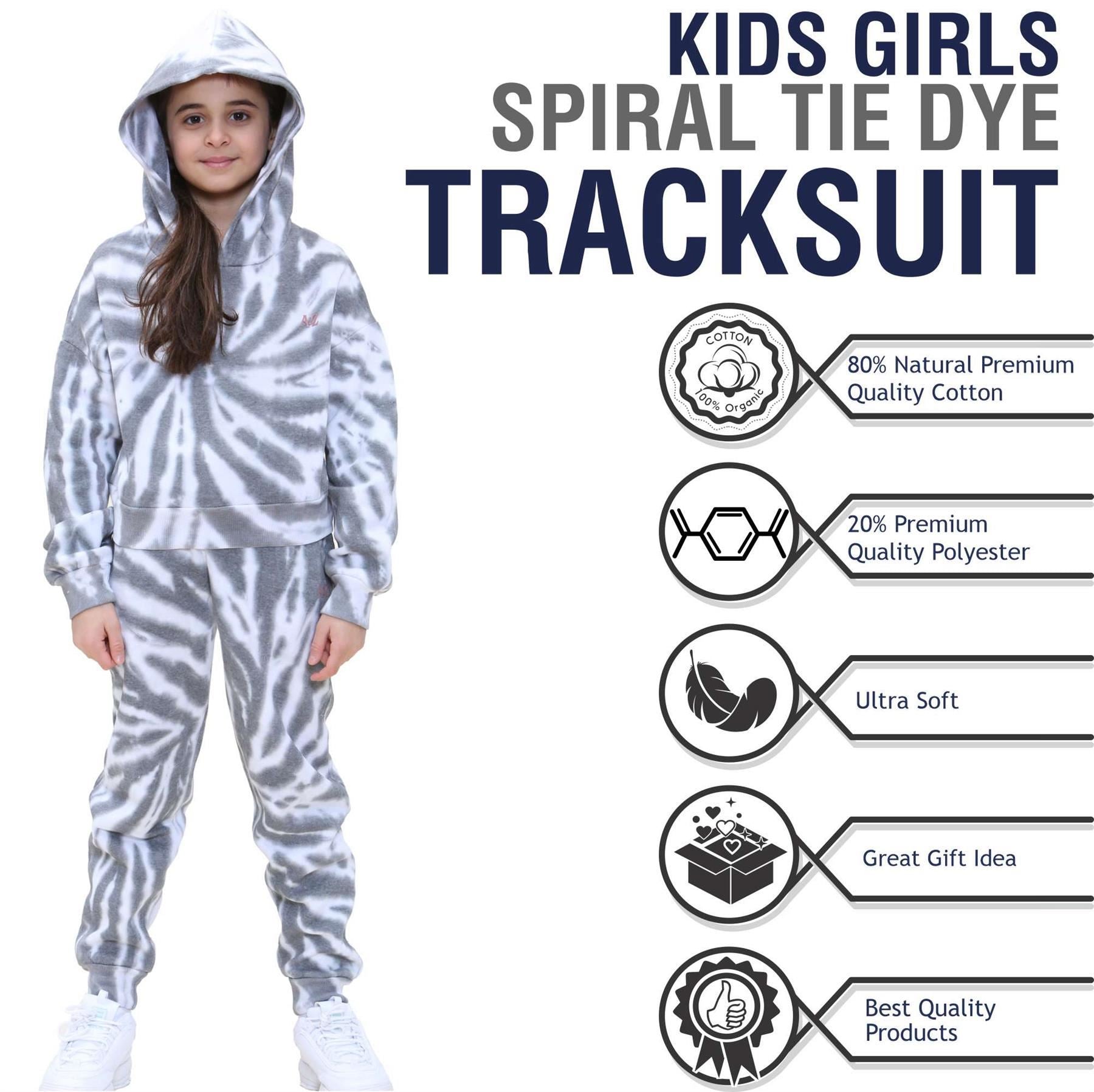 Girls Black Tie Dye Print Cropped Hooded Tracksuit