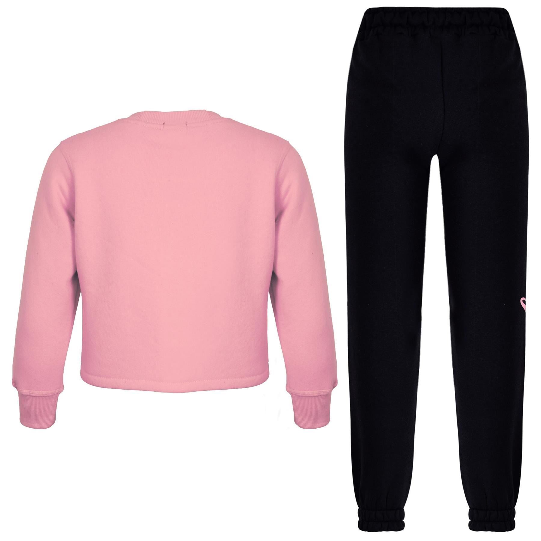 Kids Girls Crop Top Trouser 2 Piece Baby Pink Tracksuit