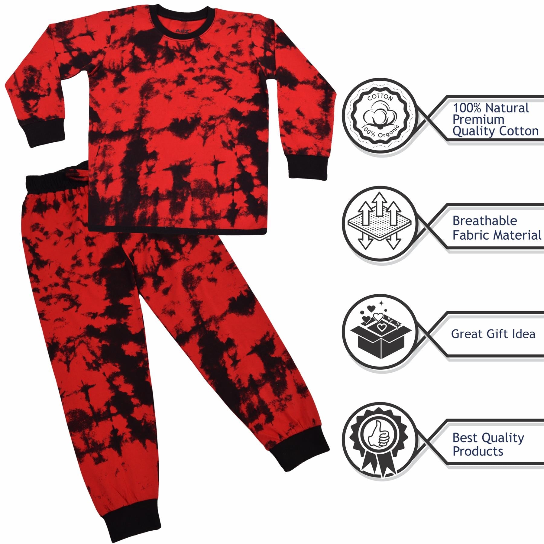 Kids Girls Tie Dye Red Print Pyjamas Set - Kids Clothing Store