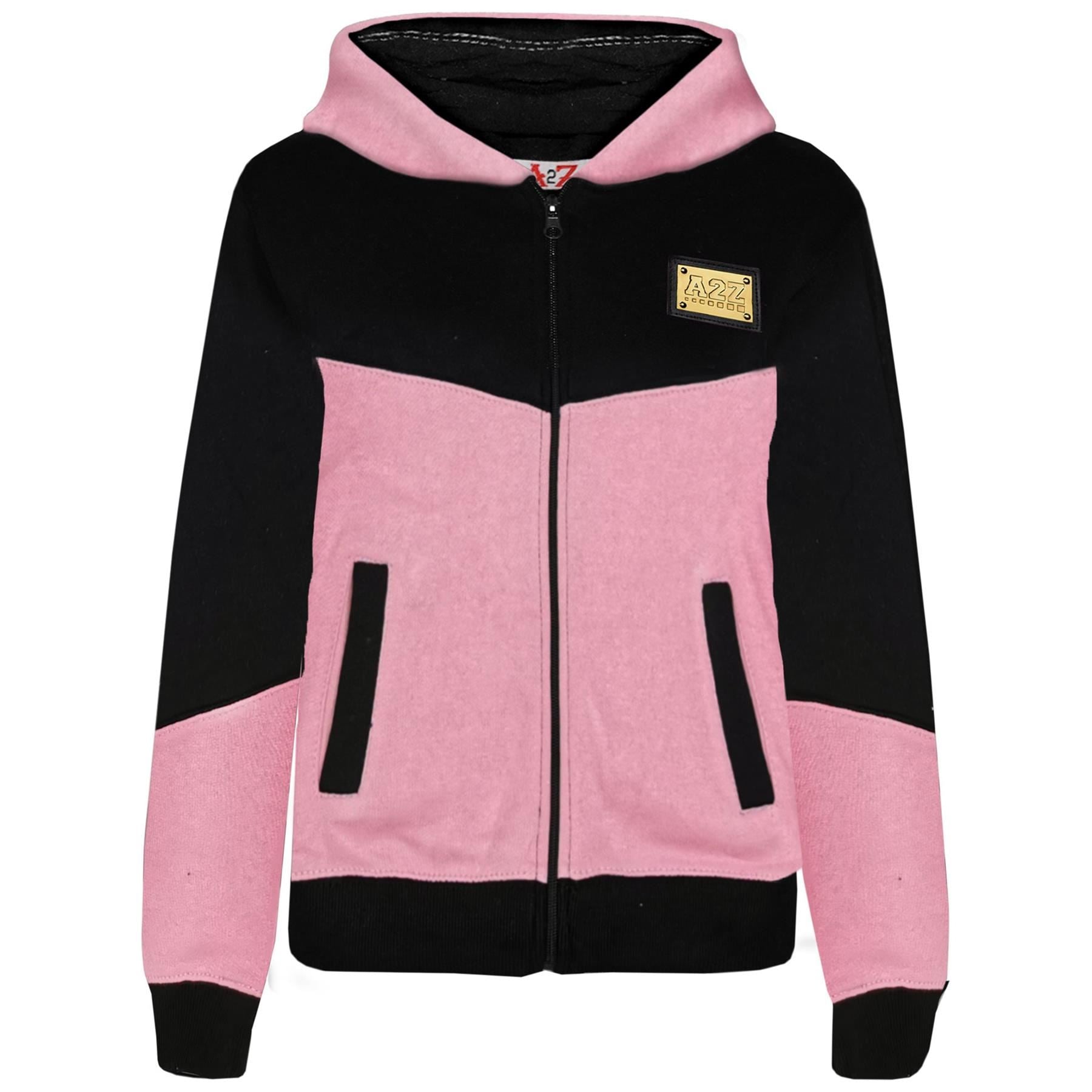 Kids Girls A2Z Contrast Panel Baby Pink Hooded Tracksuit