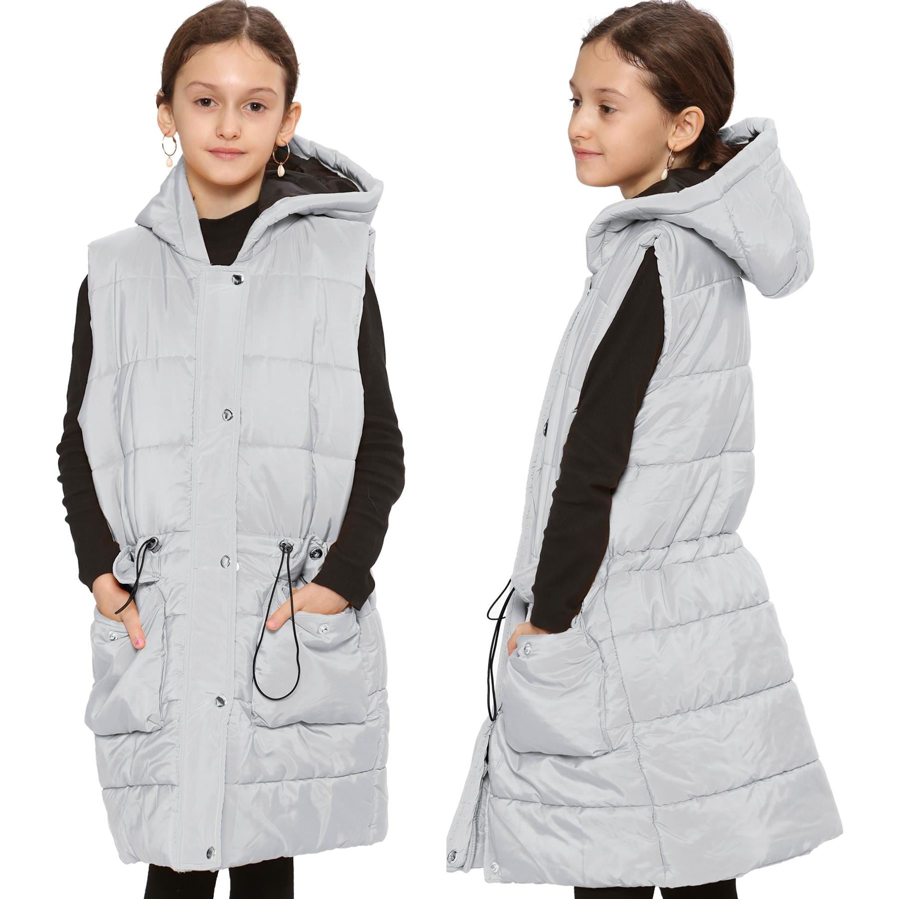 Kids Girls Oversized Gilet Long Line Style Jacket