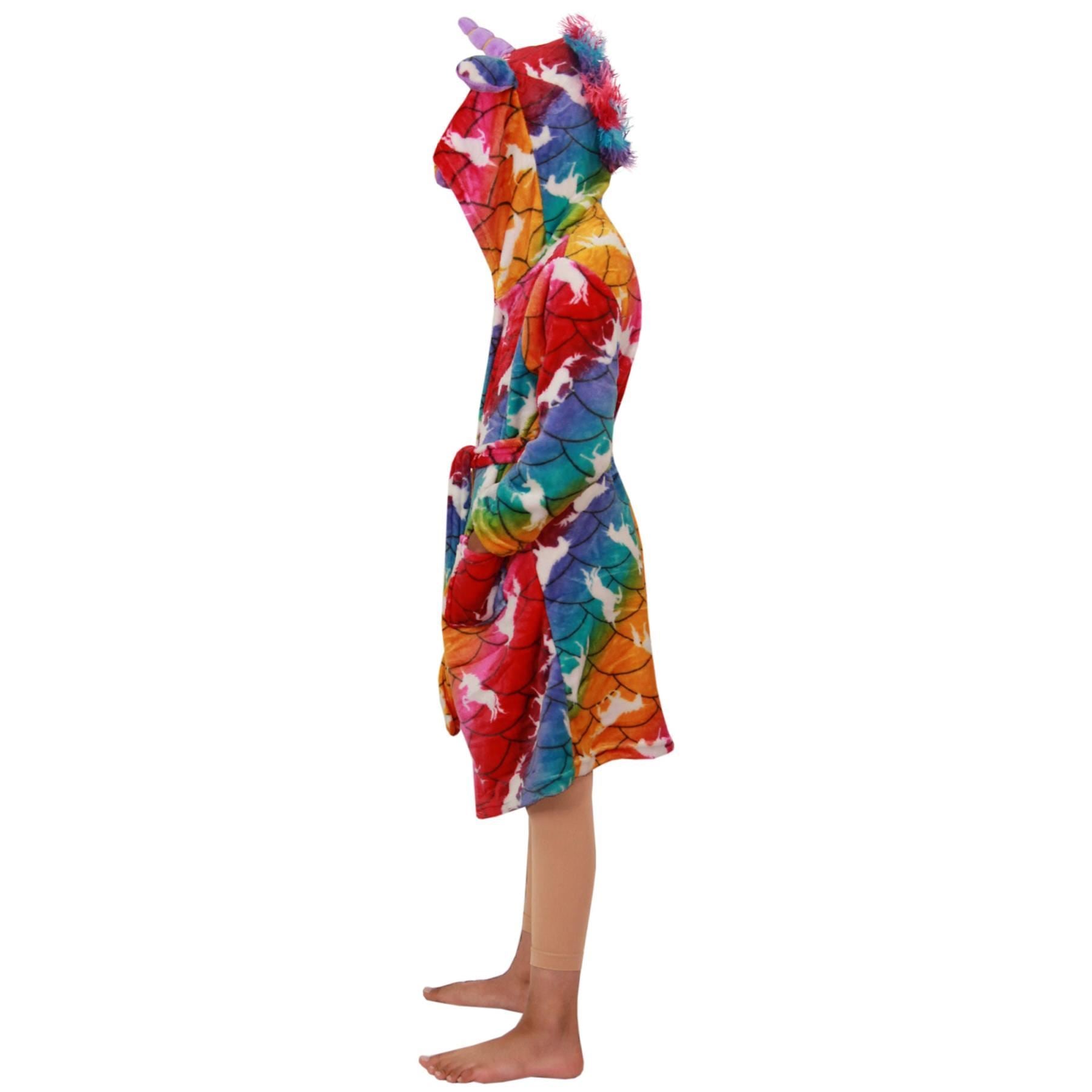 Kids Girls Unicorn Hooded Bathrobe Rainbow Xmas Gown