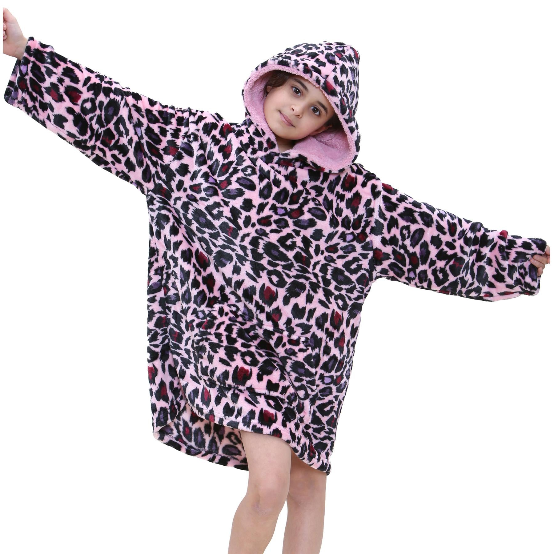 Kids Oversized World Book Day Hoodie Pink Leopard Snuggle Blanket Super Soft
