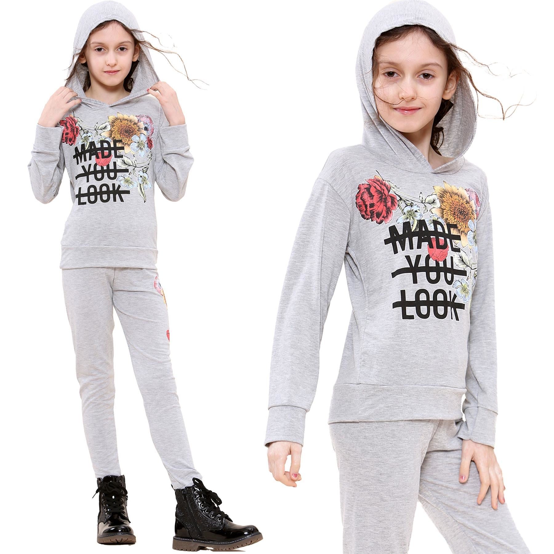 Kids Girls Made You Look Print Hooded Top & Legging Set