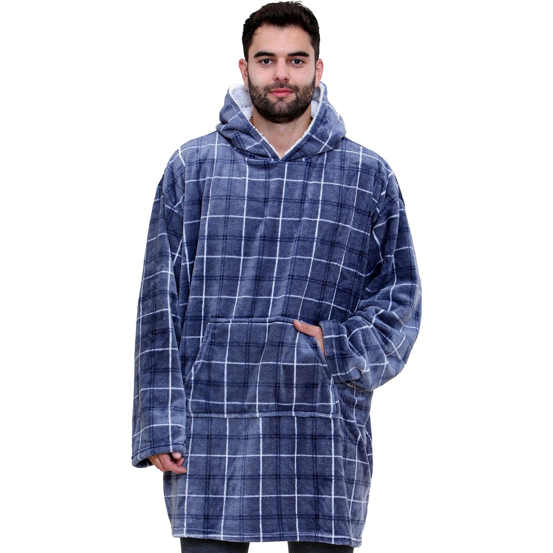 Unisex Men's Ladies Oversized Hoodie Blue Tartan Snuggle Super Soft Warm Blanket