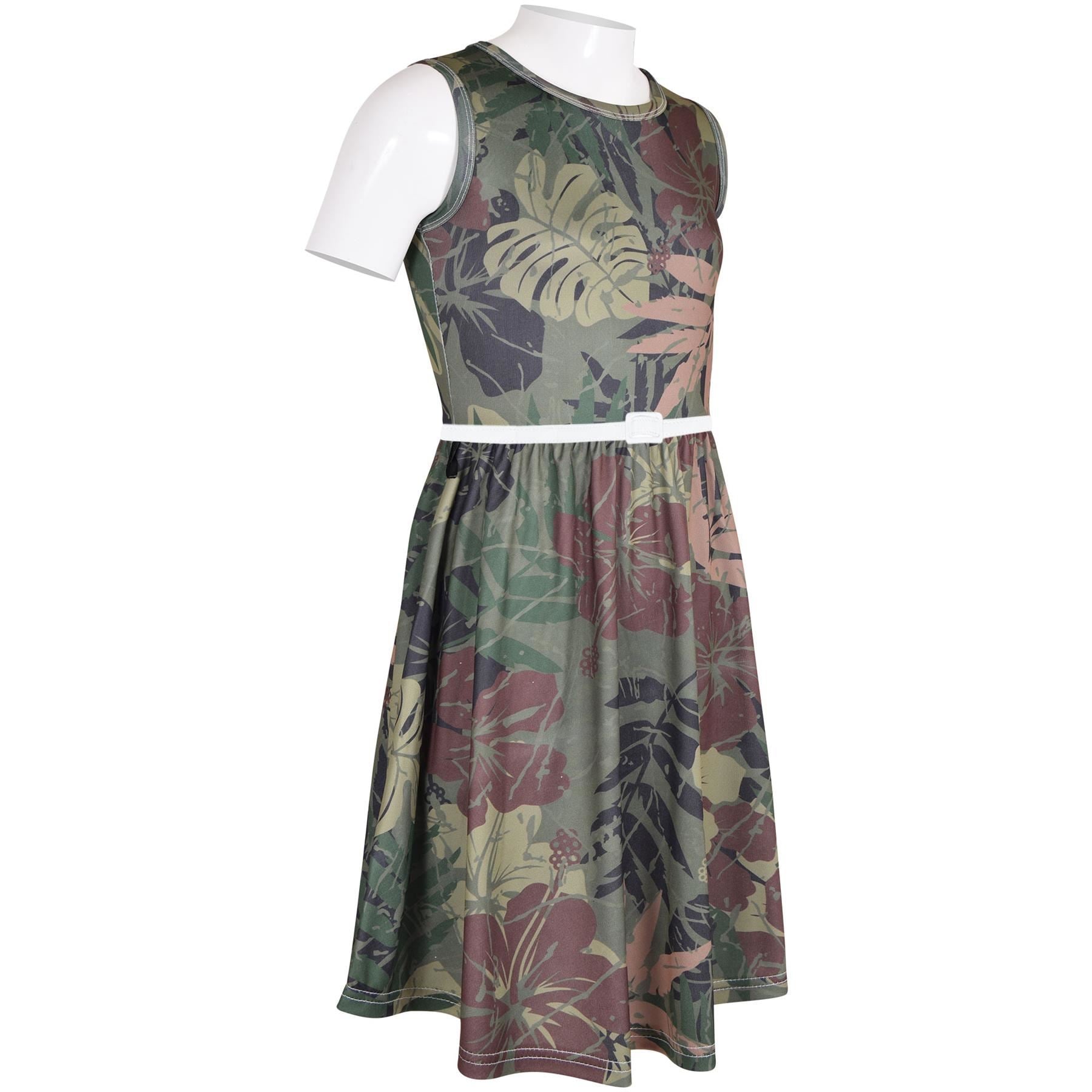 Kids Girls Sleeveless Camo Leaf Print Skater Dress