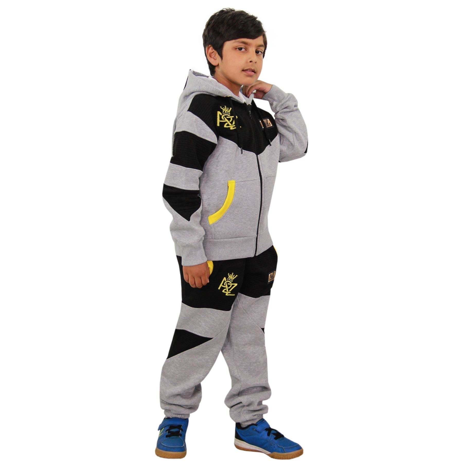 Boys Girls Grey & Black Fleece Hoodie Tracksuit