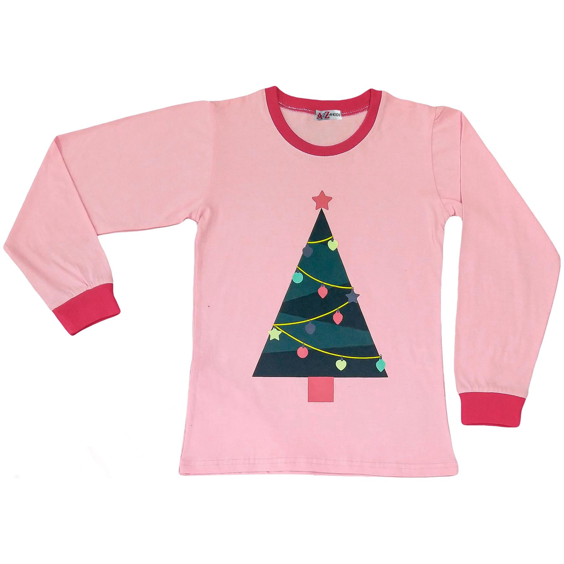 Kids Girls Christmas Baby Pink Tree Print Pyjamas Set - Kids Clothing Store