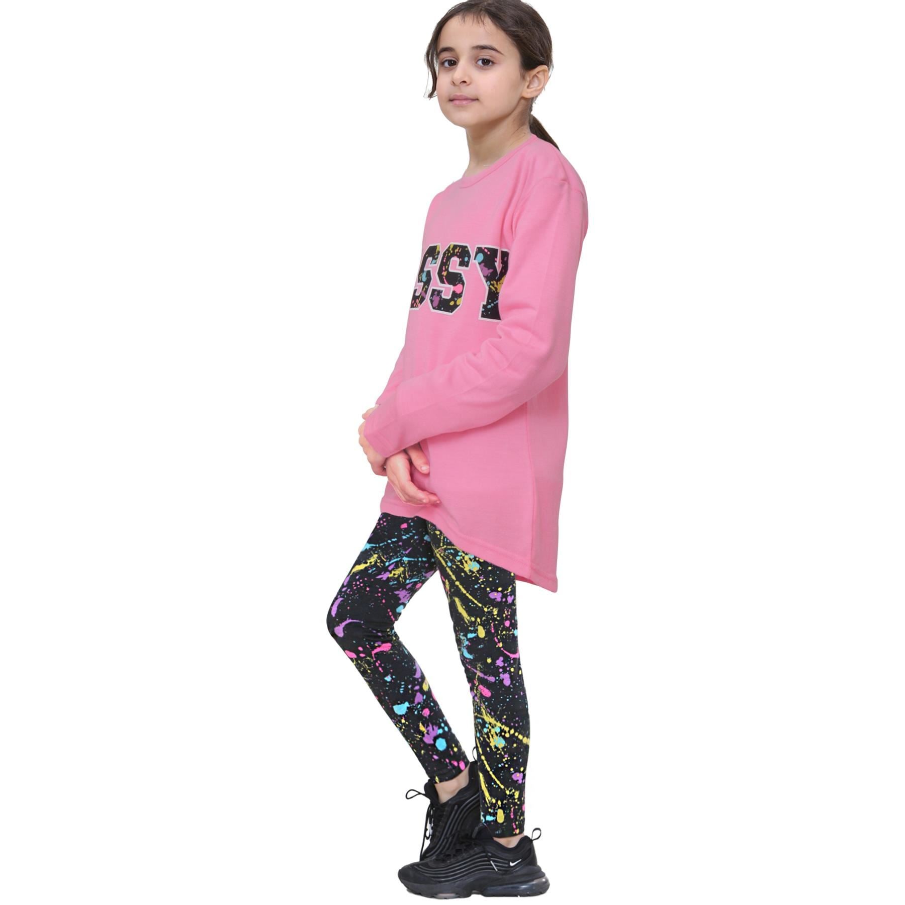 Girls Sassy Print Baby Pink Long Sleeves T Shirt Top & Legging Set