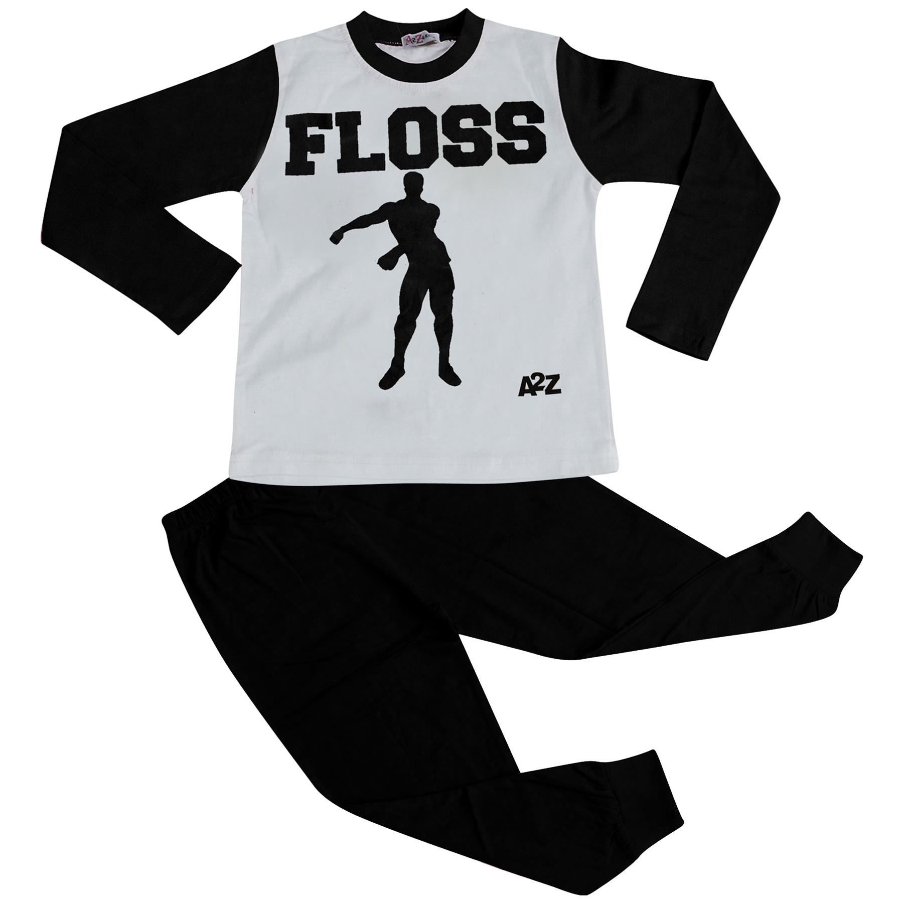 Kids Boys Girls Pyjamas Black Trendy Floss A2Z Print Xmas