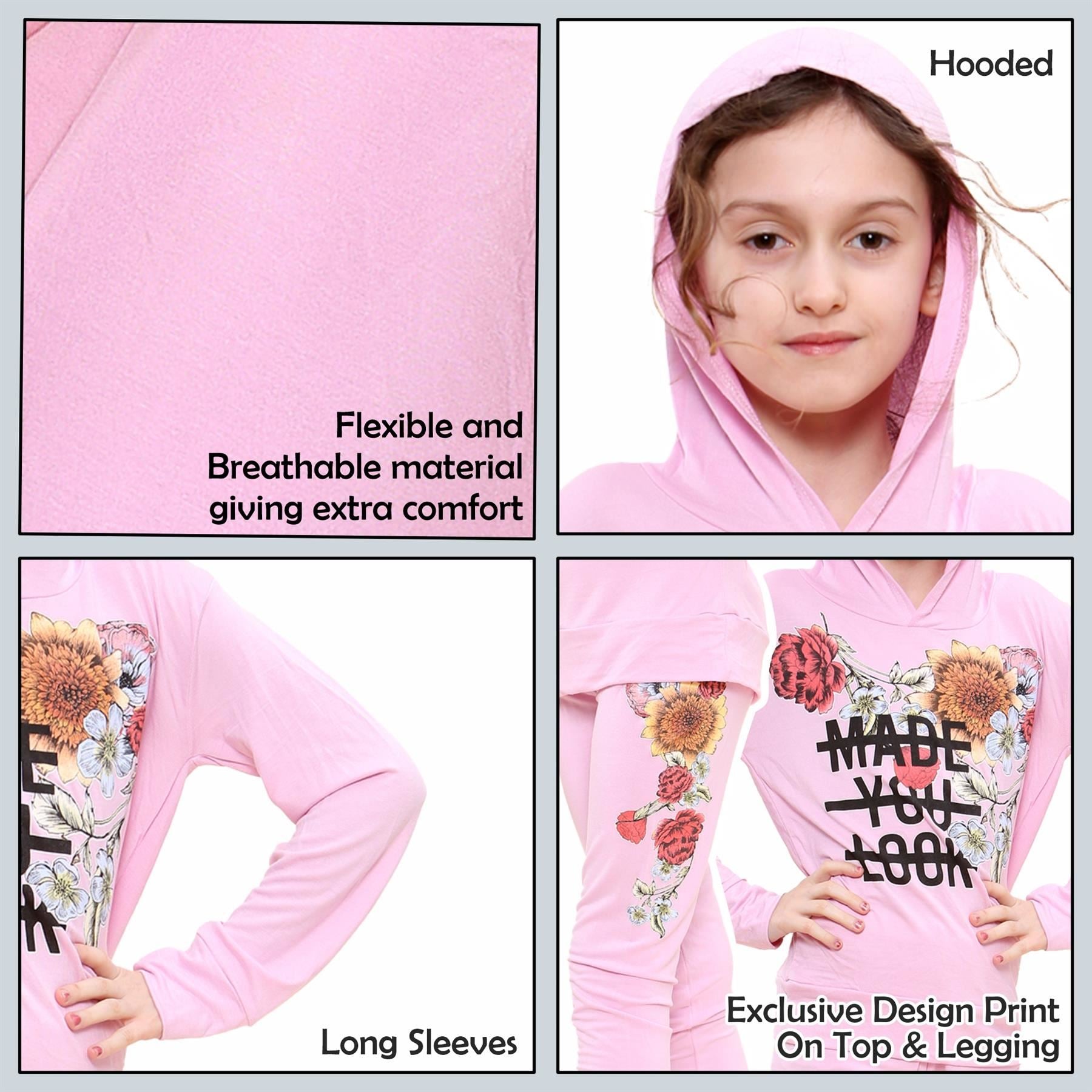 Girls Top Kids Made You Look Print Baby Pink Hooded