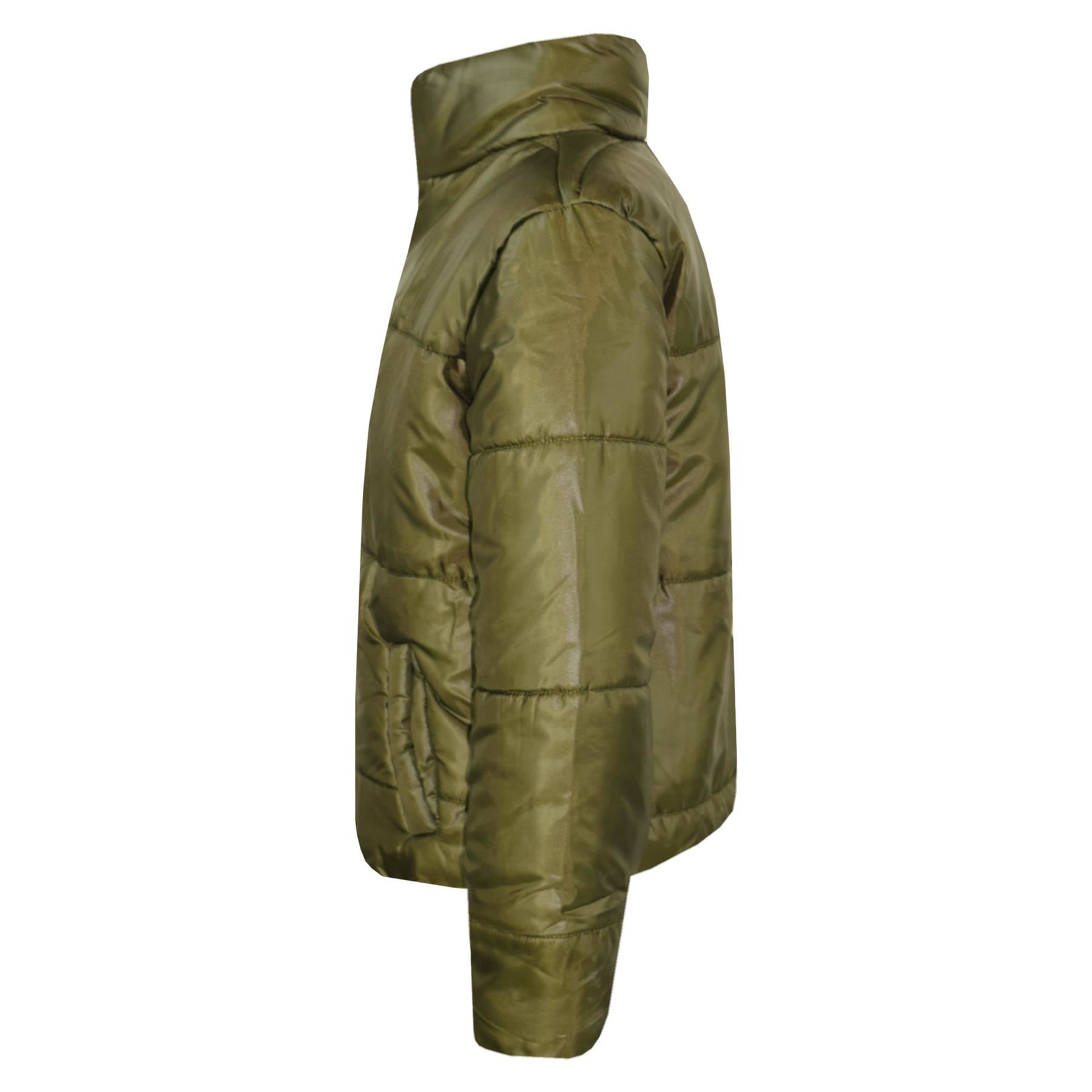 Girls Olive Wetlook Padded Quilted Puffer Jacket - Kids Clothing Store