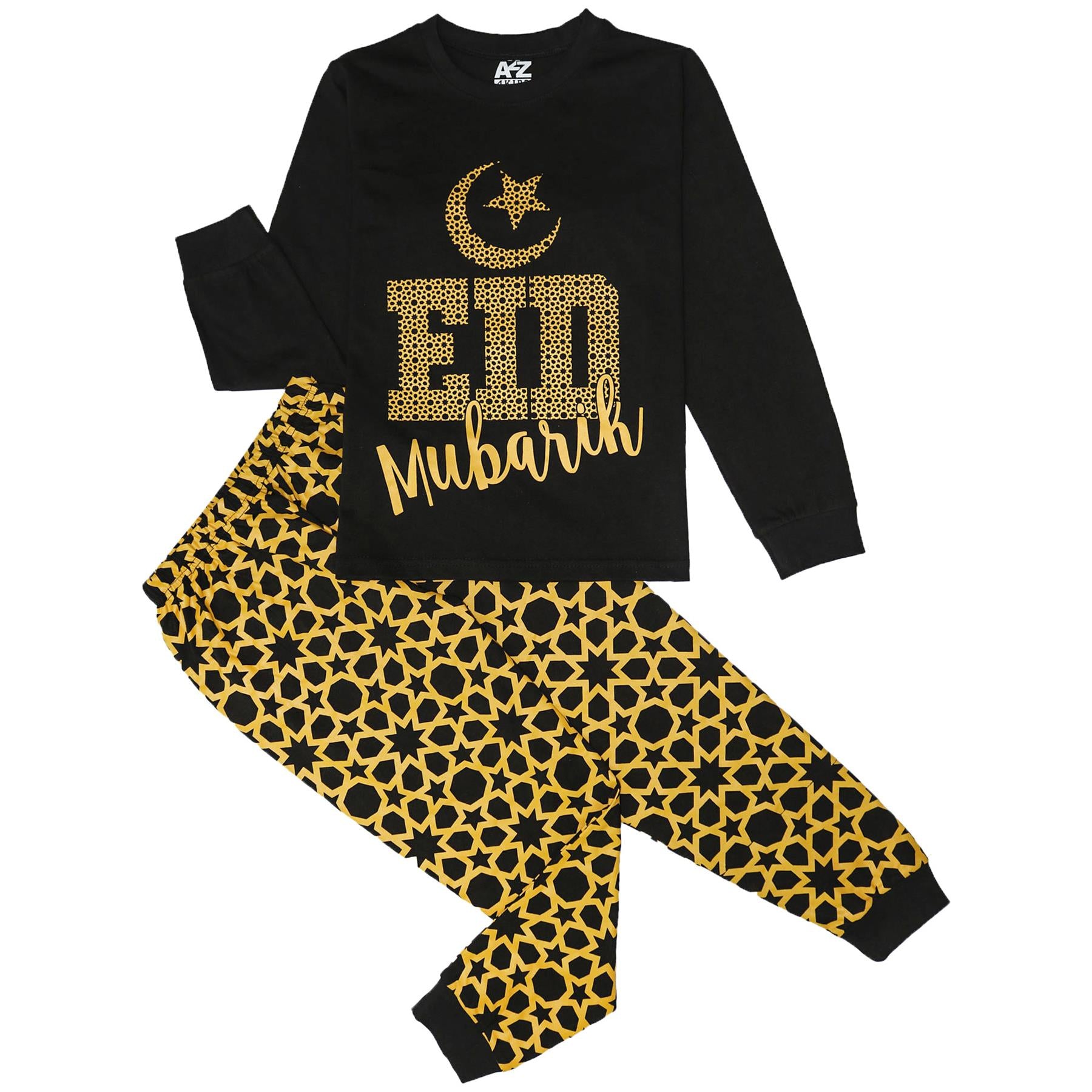 Kids Girls Childrens Black Eid PJS Pyjamas Sleepover 2 Piece Cotton Gift Set 2-13