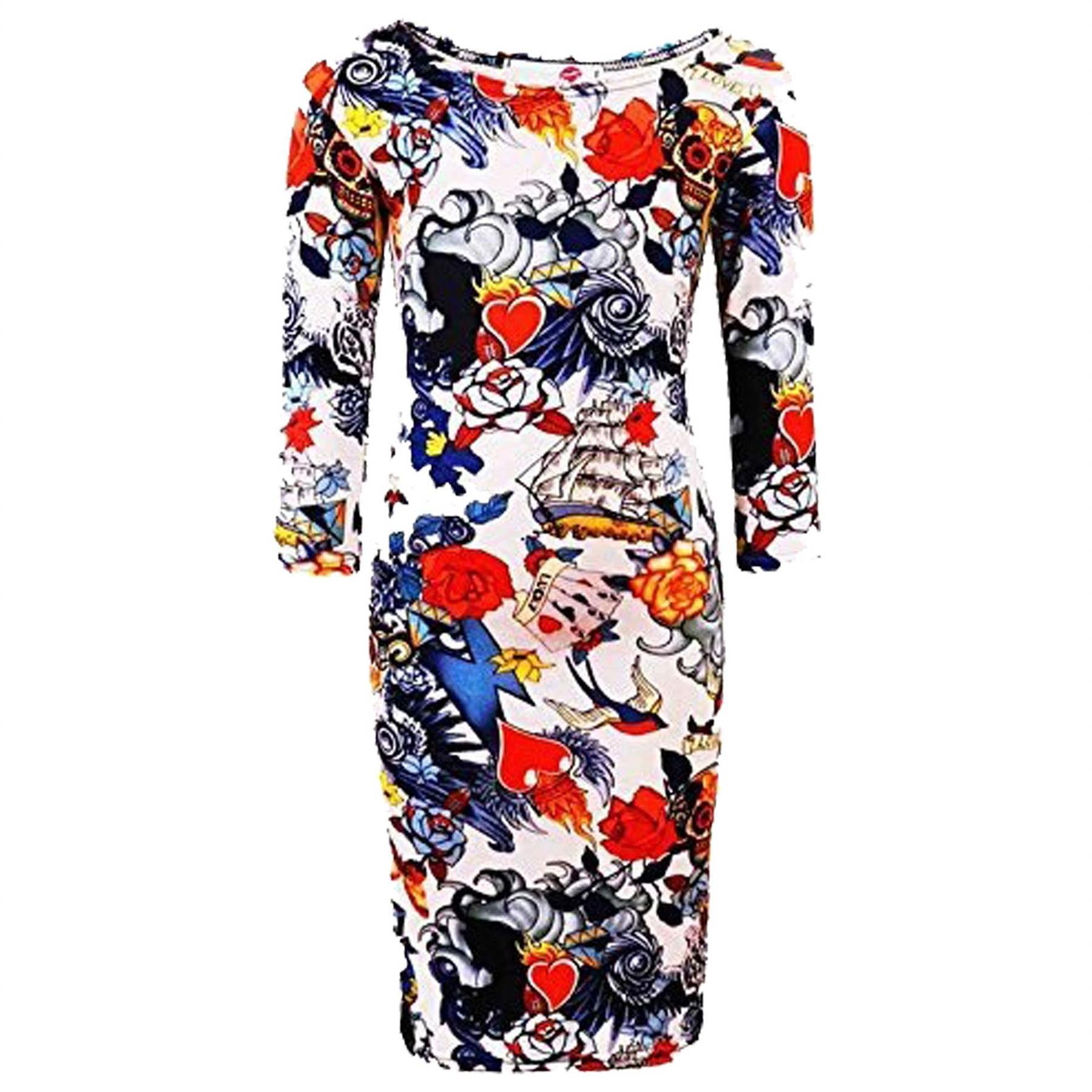 Girls Midi Dress Red Abstract Blue Floral & White Comic Dress